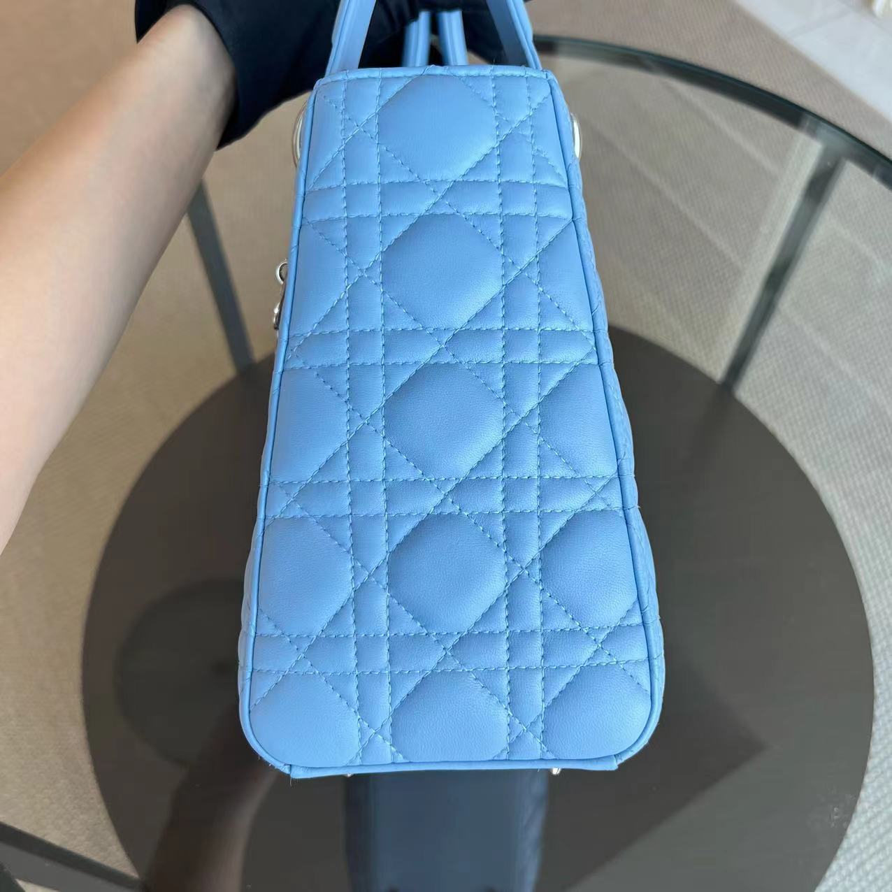 Dior Lady Medium Cannage Lambskin Light Blue SHW - Luxury Evermore