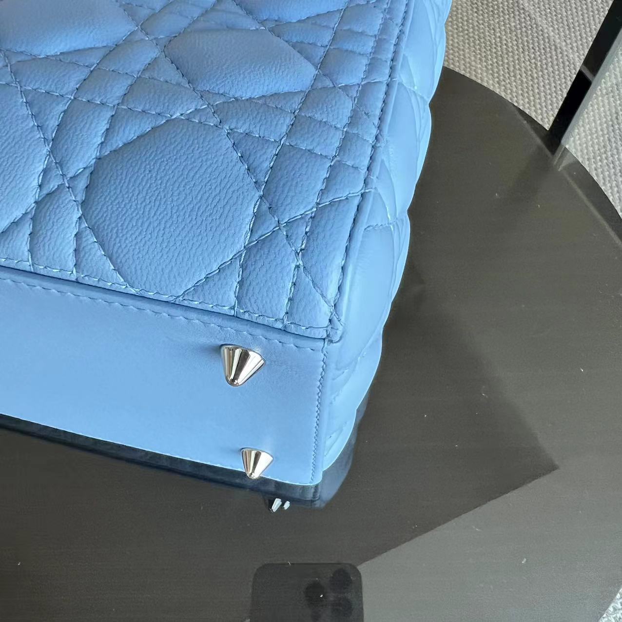 Dior Lady Medium Cannage Lambskin Light Blue SHW - Luxury Evermore