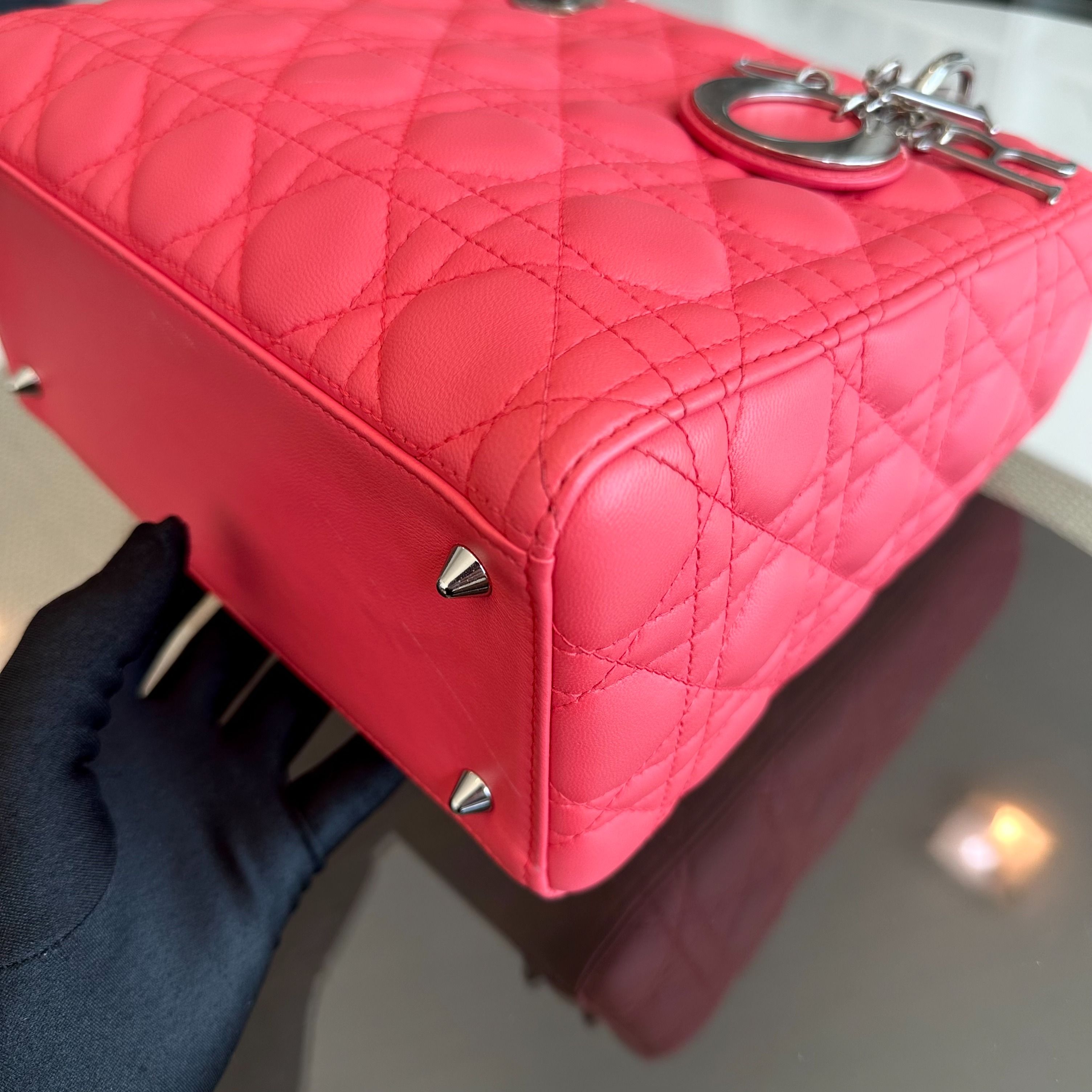 Dior Lady Medium Cannage Lambskin Pink Coral SHW - Luxury Evermore