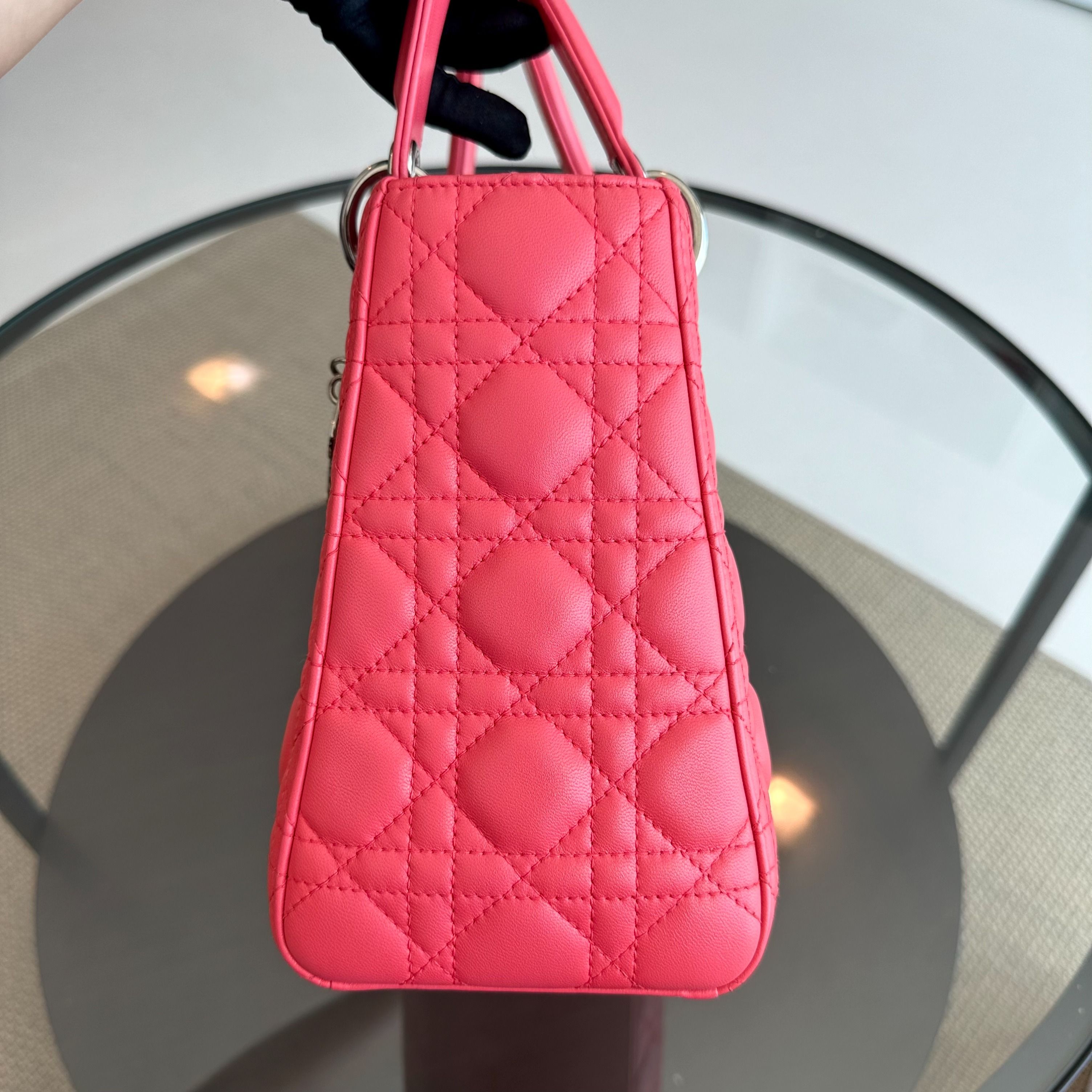 Dior Lady Medium Cannage Lambskin Pink Coral SHW - Luxury Evermore