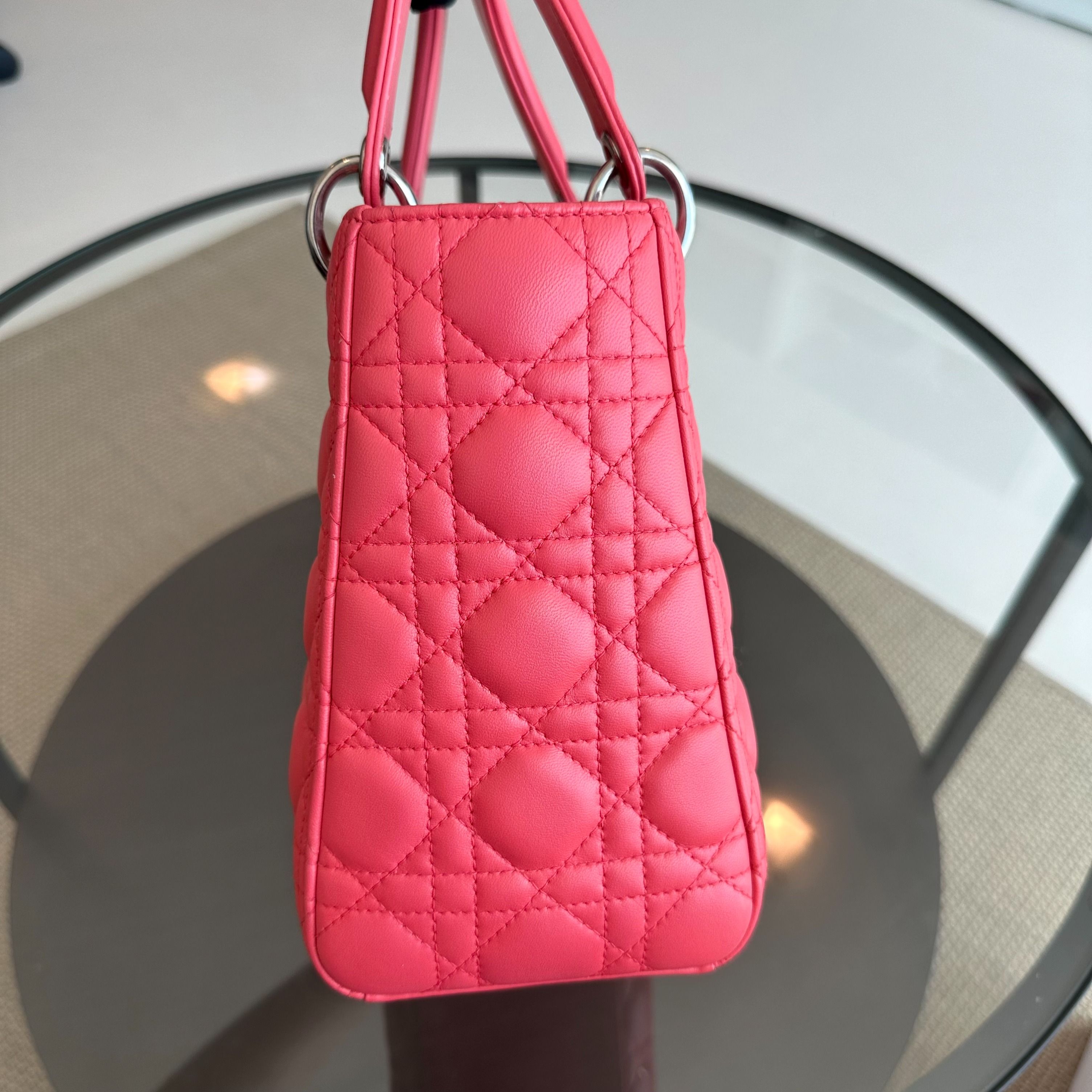 Dior Lady Medium Cannage Lambskin Pink Coral SHW - Luxury Evermore