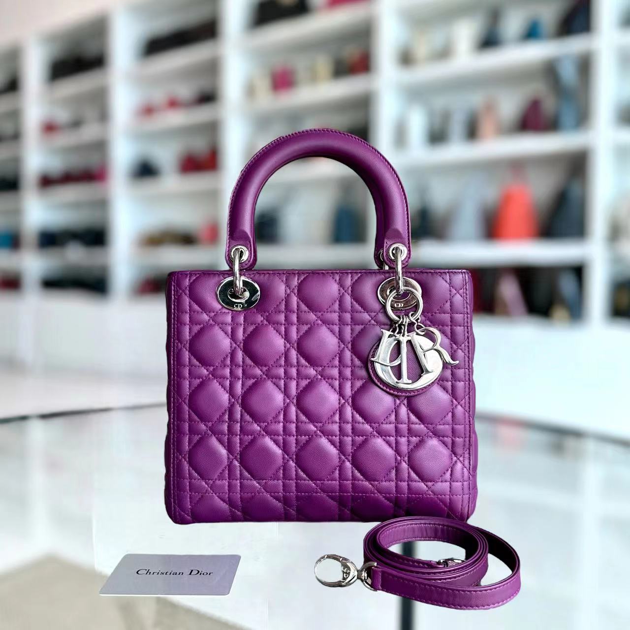 Dior Lady Medium Cannage Lambskin Purple SHW - Luxury Evermore