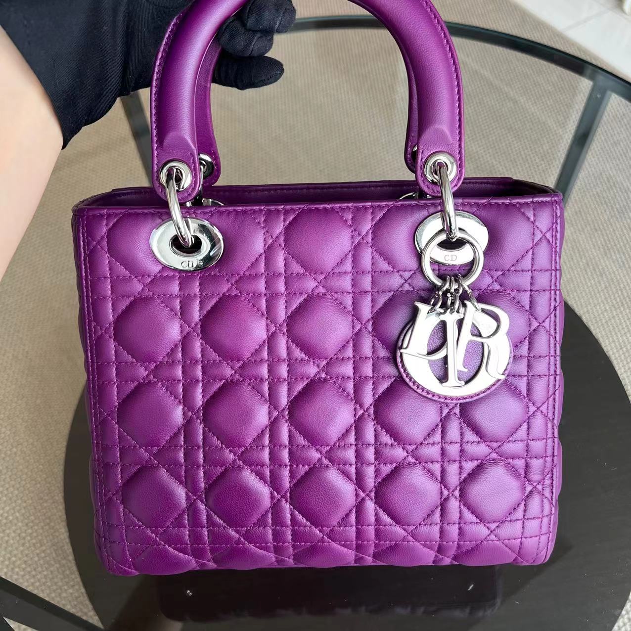 Dior Lady Medium Cannage Lambskin Purple SHW - Luxury Evermore