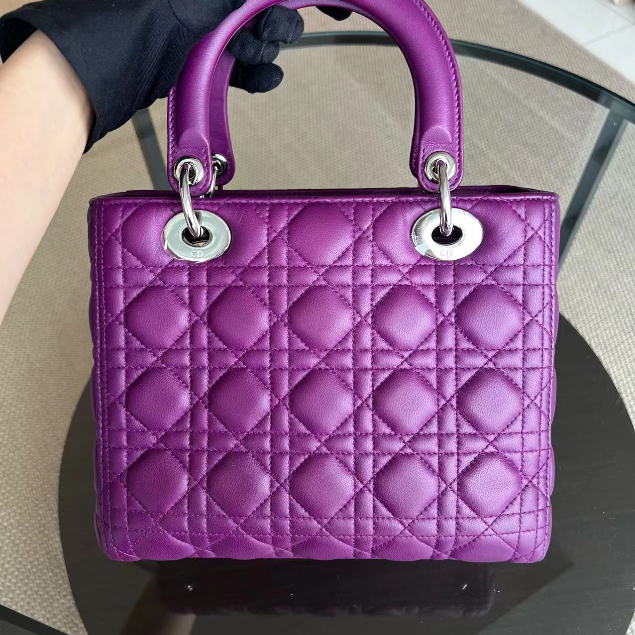 Dior Lady Medium Cannage Lambskin Purple SHW - Luxury Evermore