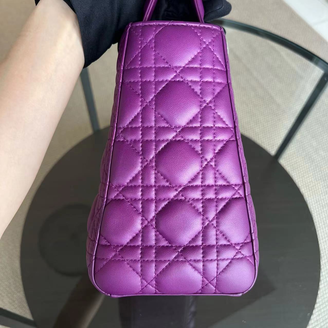 Dior Lady Medium Cannage Lambskin Purple SHW - Luxury Evermore