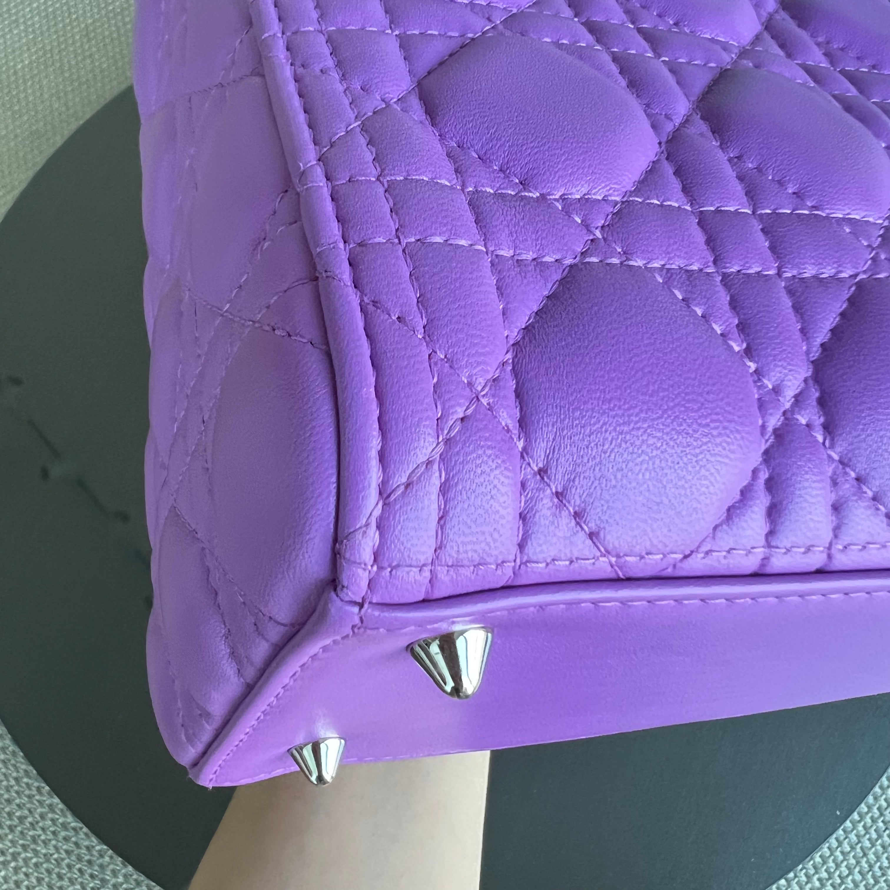 Dior Lady Medium Cannage Lambskin Purple Violet Silver Hardware Silver Hardware - Luxury Evermore