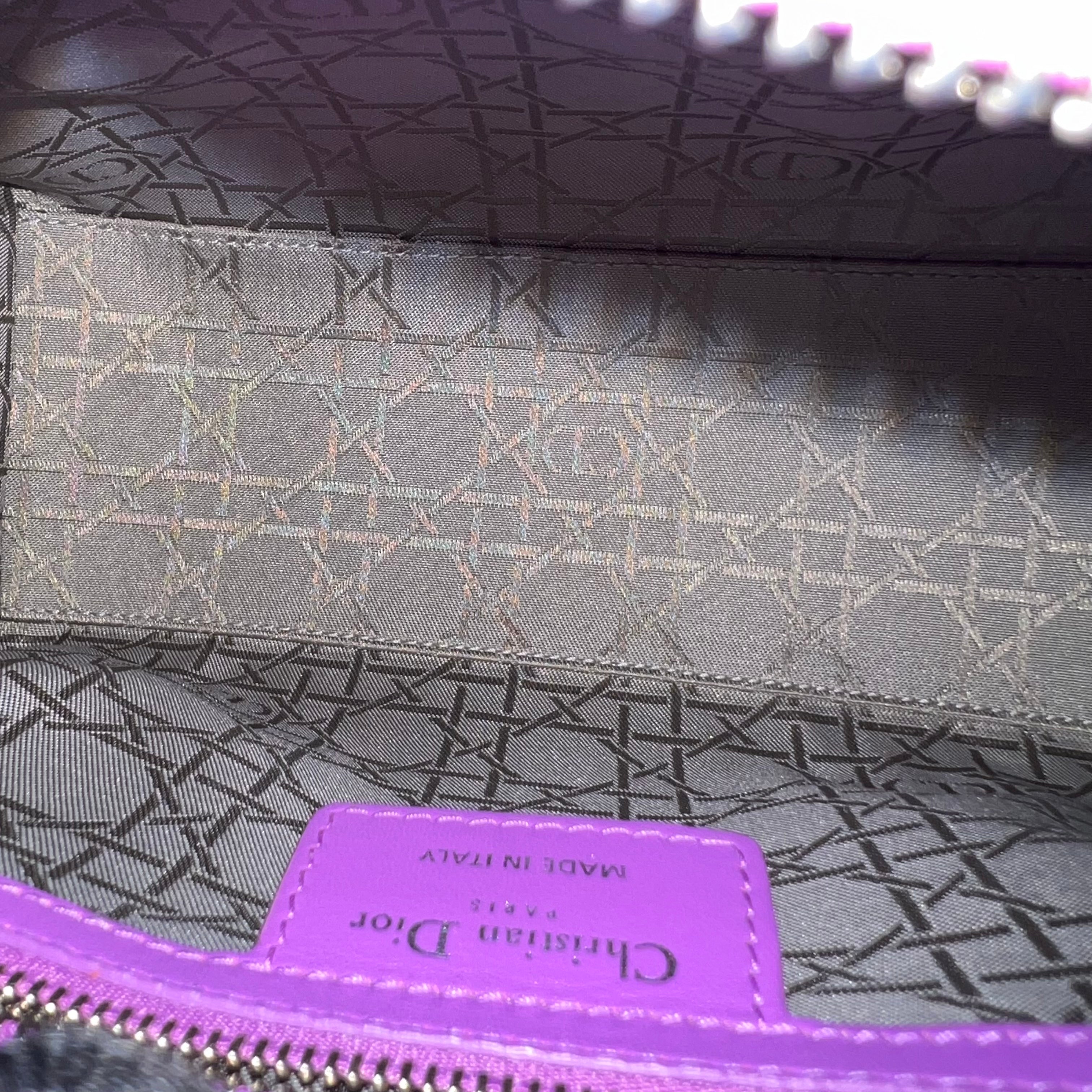 Dior Lady Medium Cannage Lambskin Purple Violet Silver Hardware Silver Hardware - Luxury Evermore