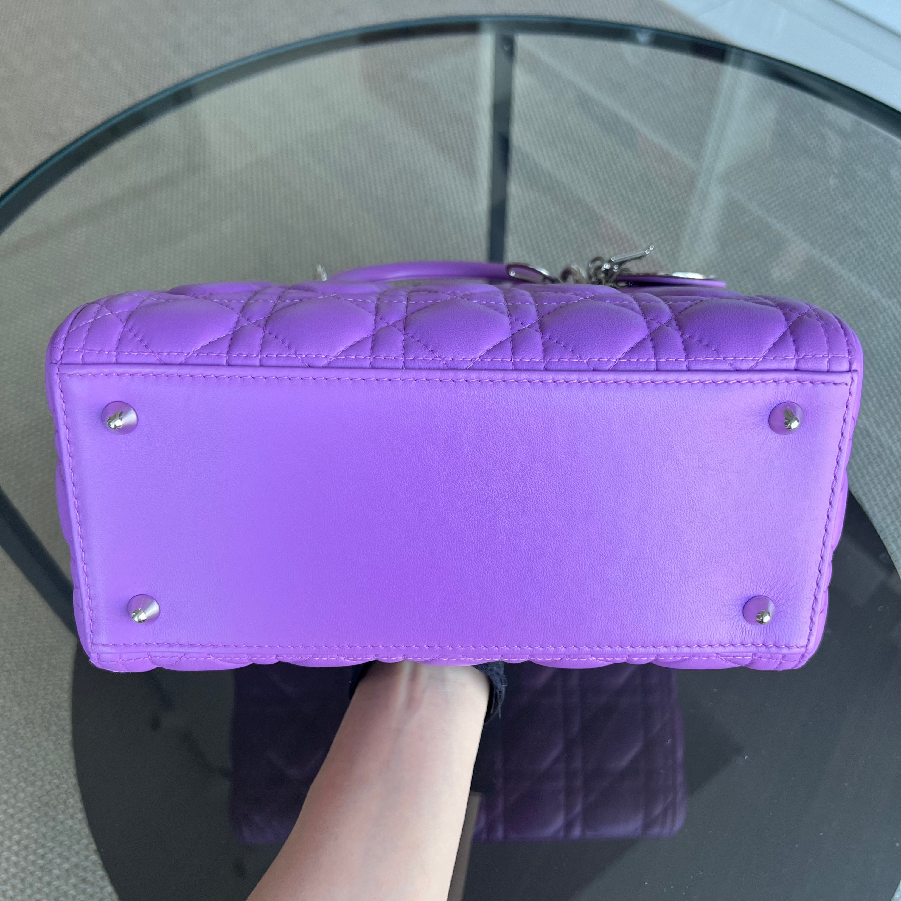 Dior Lady Medium Cannage Lambskin Purple Violet Silver Hardware Silver Hardware - Luxury Evermore