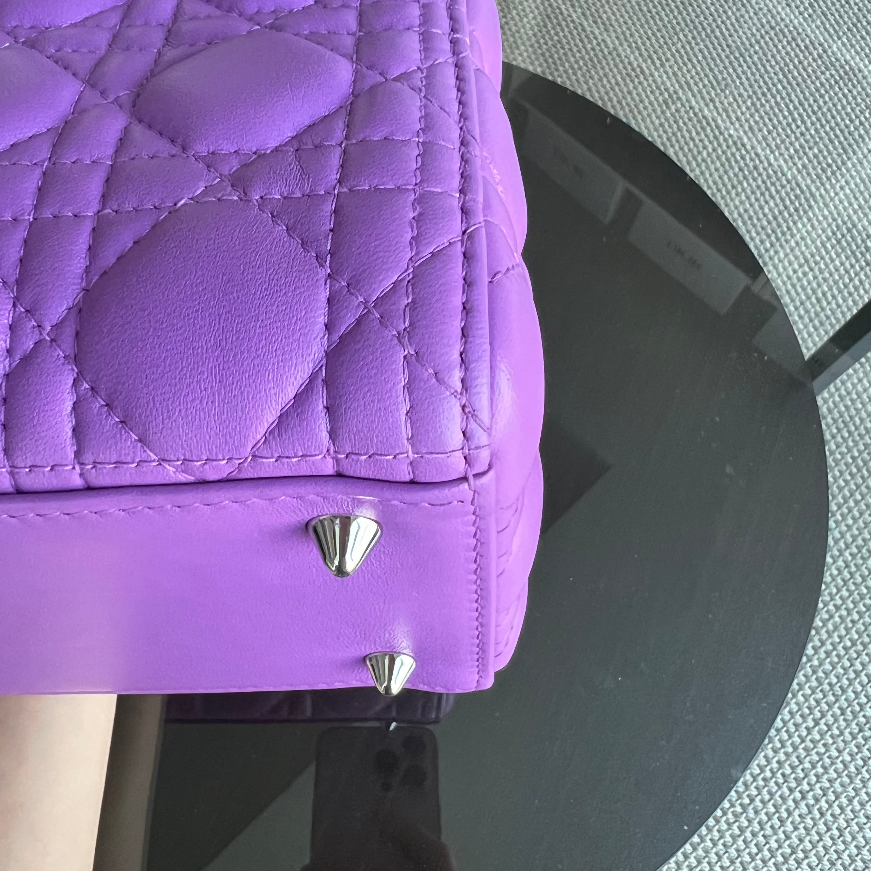 Dior Lady Medium Cannage Lambskin Purple Violet Silver Hardware Silver Hardware - Luxury Evermore