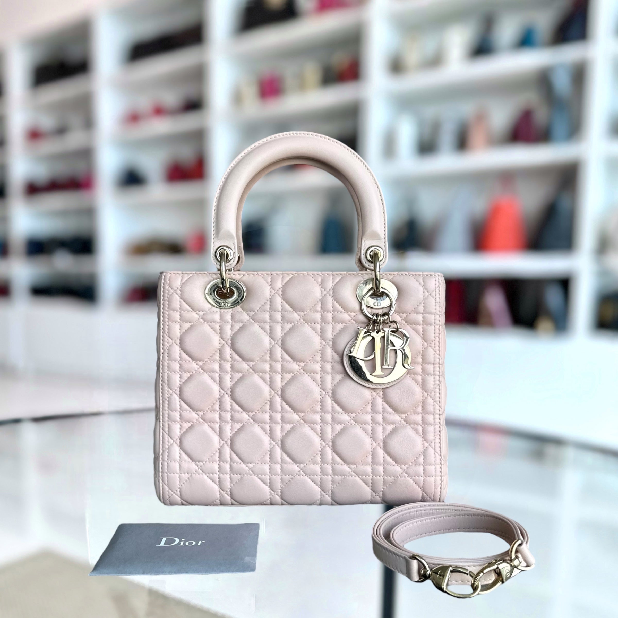 Dior Lady Medium Cannage Lambskin Sakura Pink Golden Hardware - Luxury Evermore