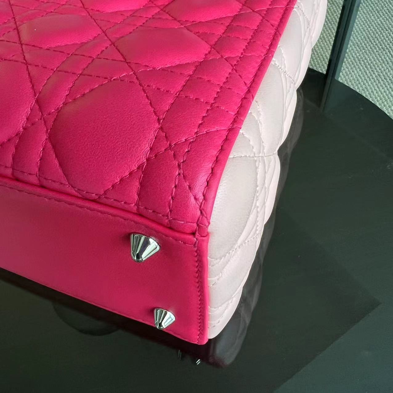 Dior Lady Medium Cannage Lambskin Tri-Color Pink Orange SHW - Luxury Evermore