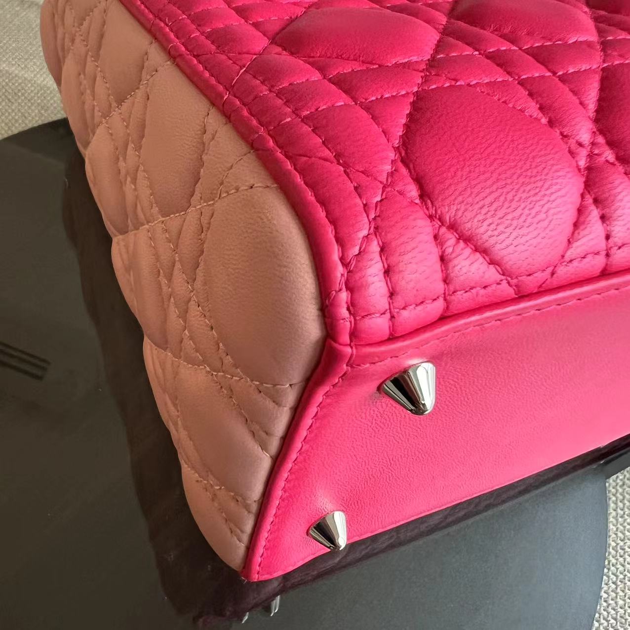 Dior Lady Medium Cannage Lambskin Tri-Color Pink Orange SHW - Luxury Evermore