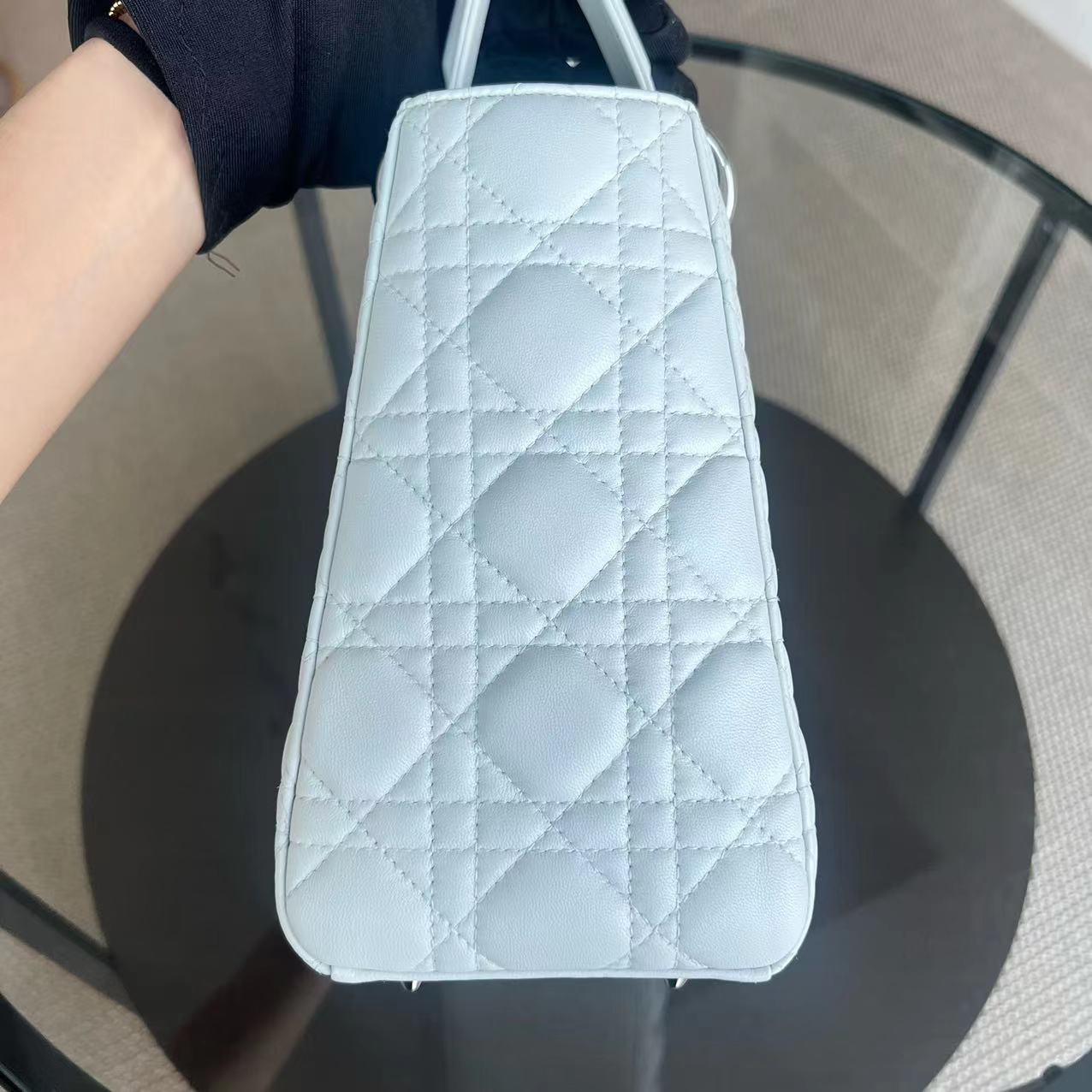 Dior Lady Medium Cannage Lambskin White Silver Hardware - Luxury Evermore