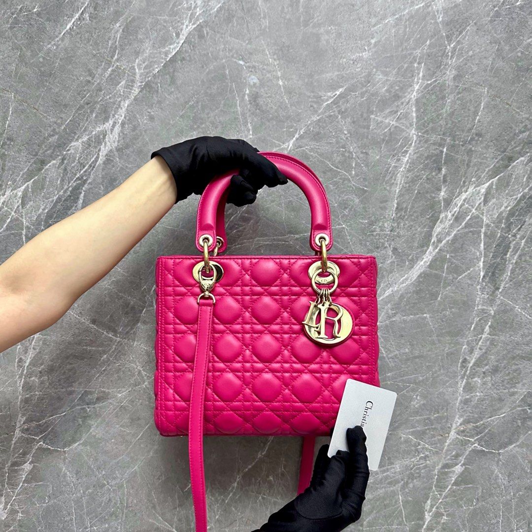 Dior Lady Medium Lambskin Barbie Pink GHW - Luxury Evermore