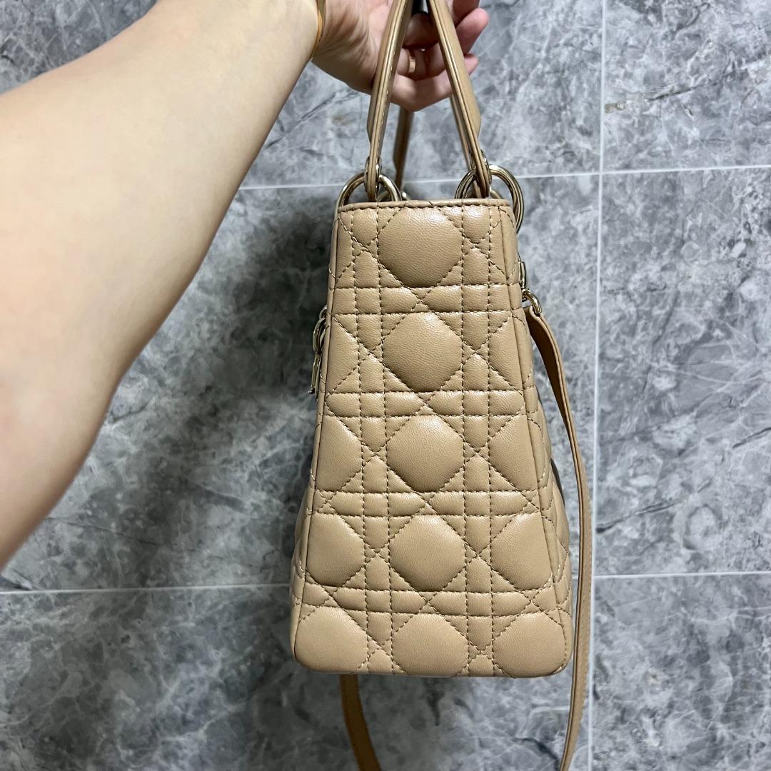 Dior Lady Medium Lambskin Beige GHW - Luxury Evermore