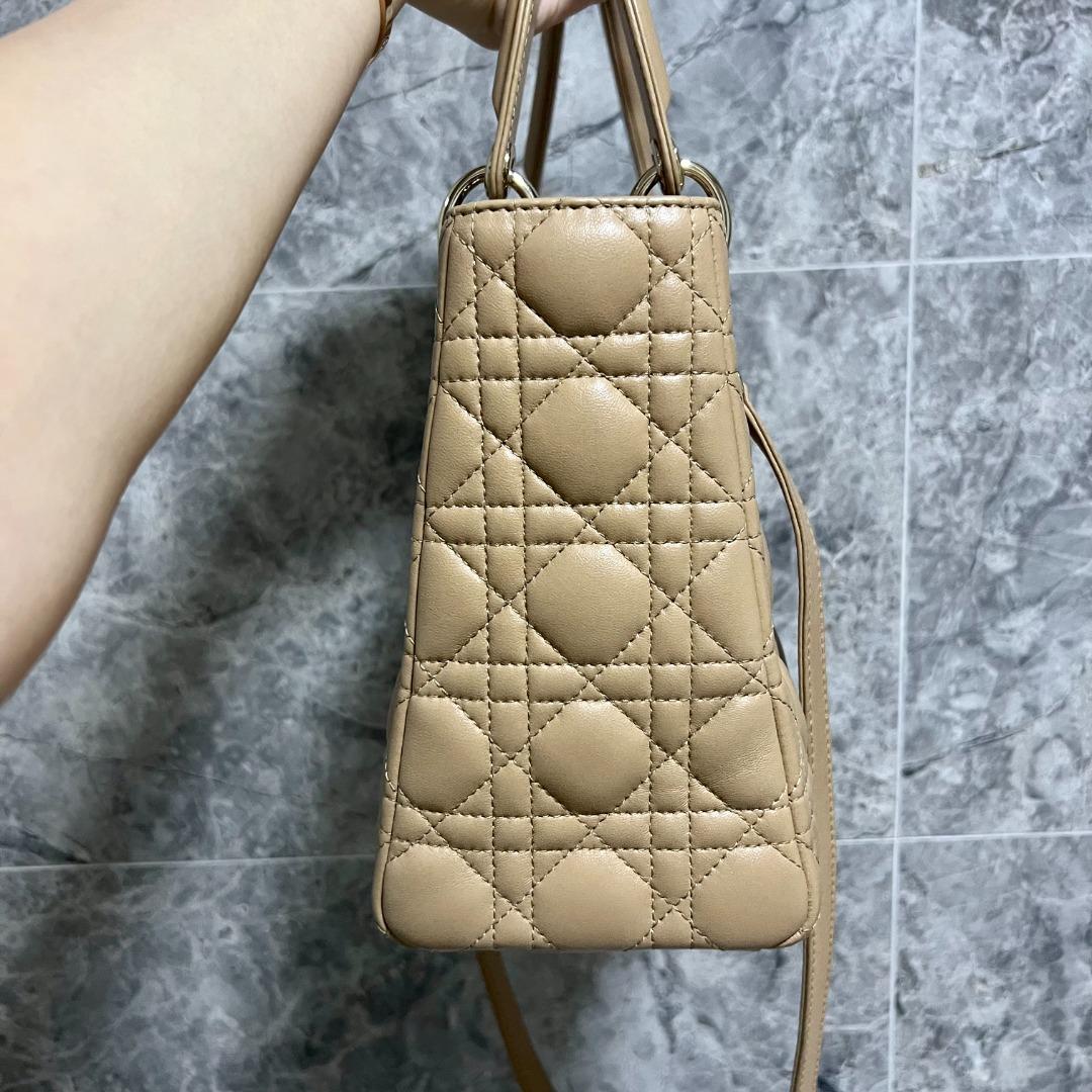 Dior Lady Medium Lambskin Beige GHW - Luxury Evermore