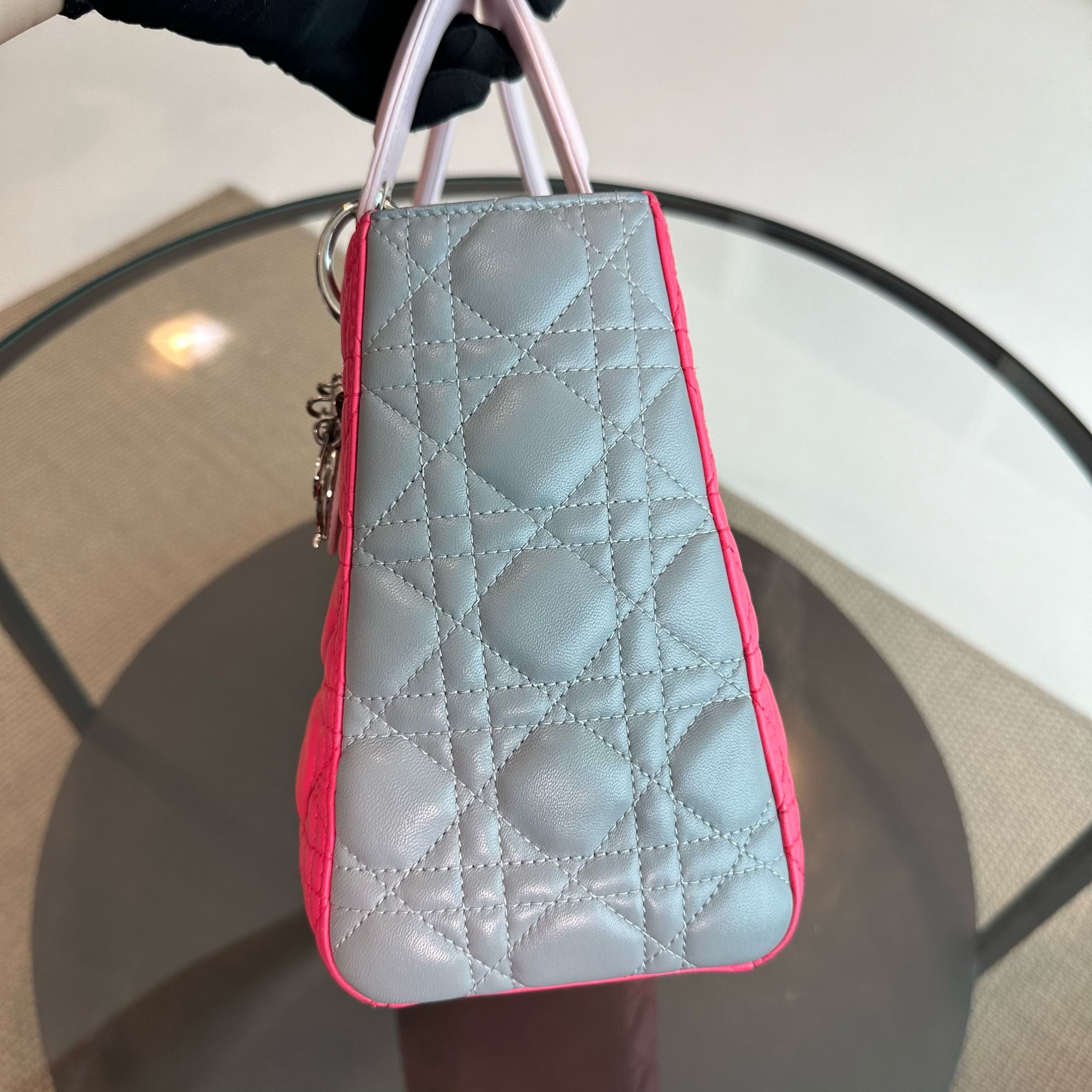 Dior Lady Medium Lambskin Bi-Color Cannage Pink Grey SHW - Luxury Evermore