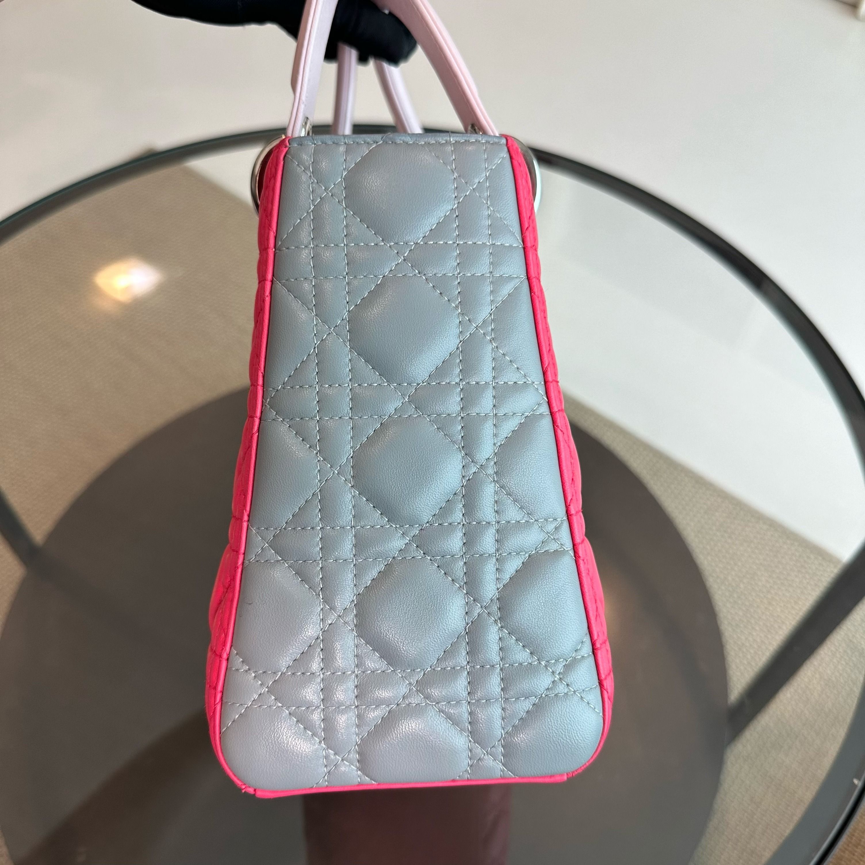 Dior Lady Medium Lambskin Bi-Color Cannage Pink Grey SHW - Luxury Evermore