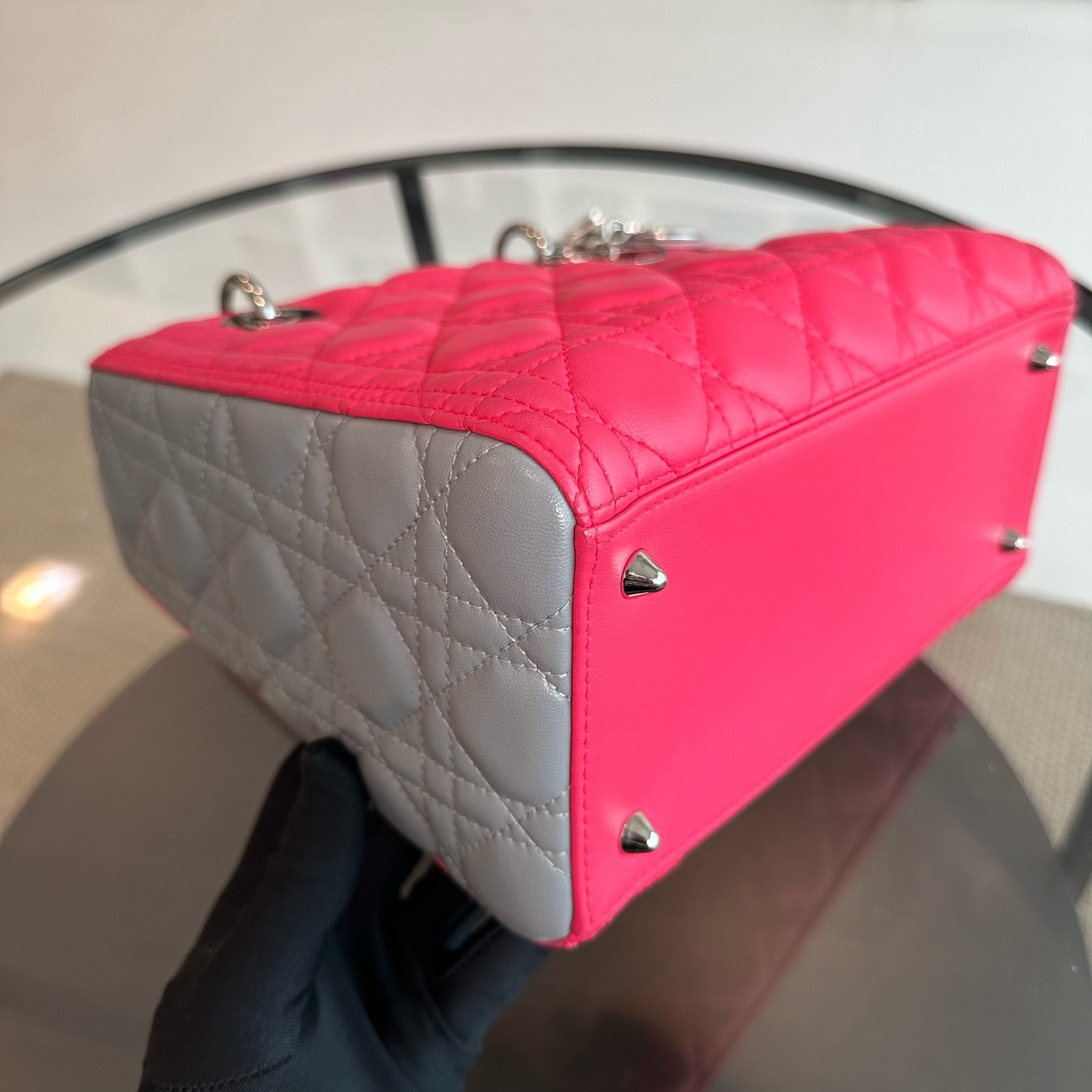 Dior Lady Medium Lambskin Bi-Color Cannage Pink Grey SHW - Luxury Evermore
