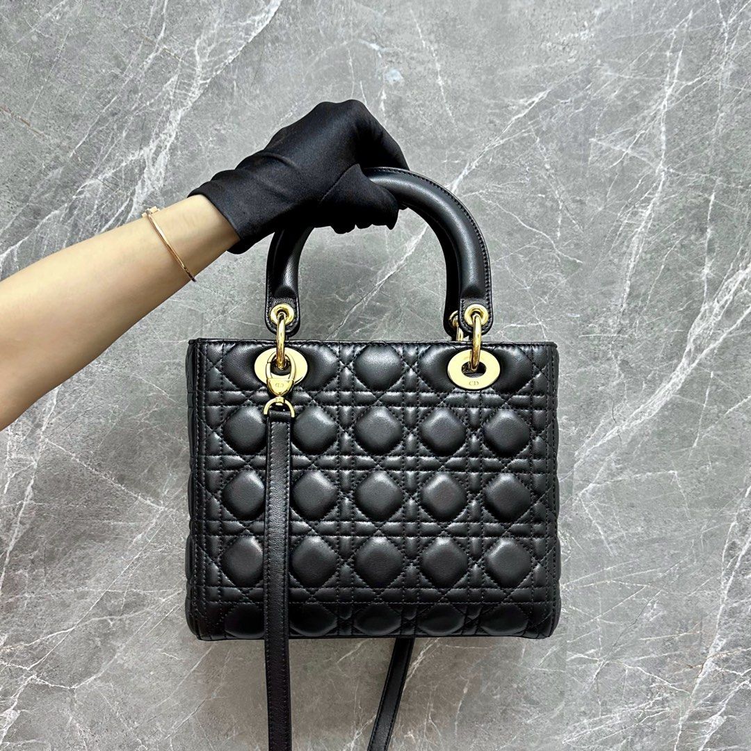 Dior Lady Medium Lambskin Black GHW - Luxury Evermore