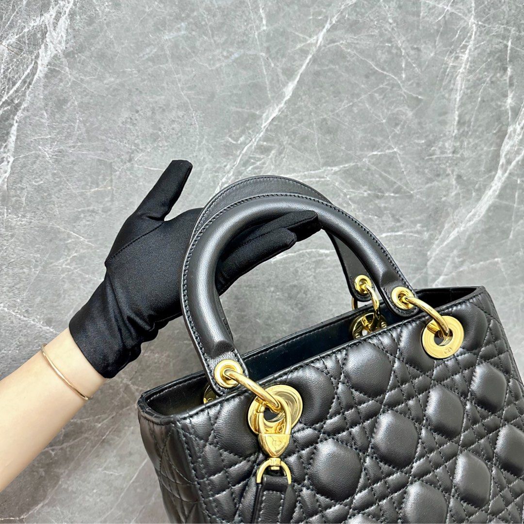 Dior Lady Medium Lambskin Black GHW - Luxury Evermore