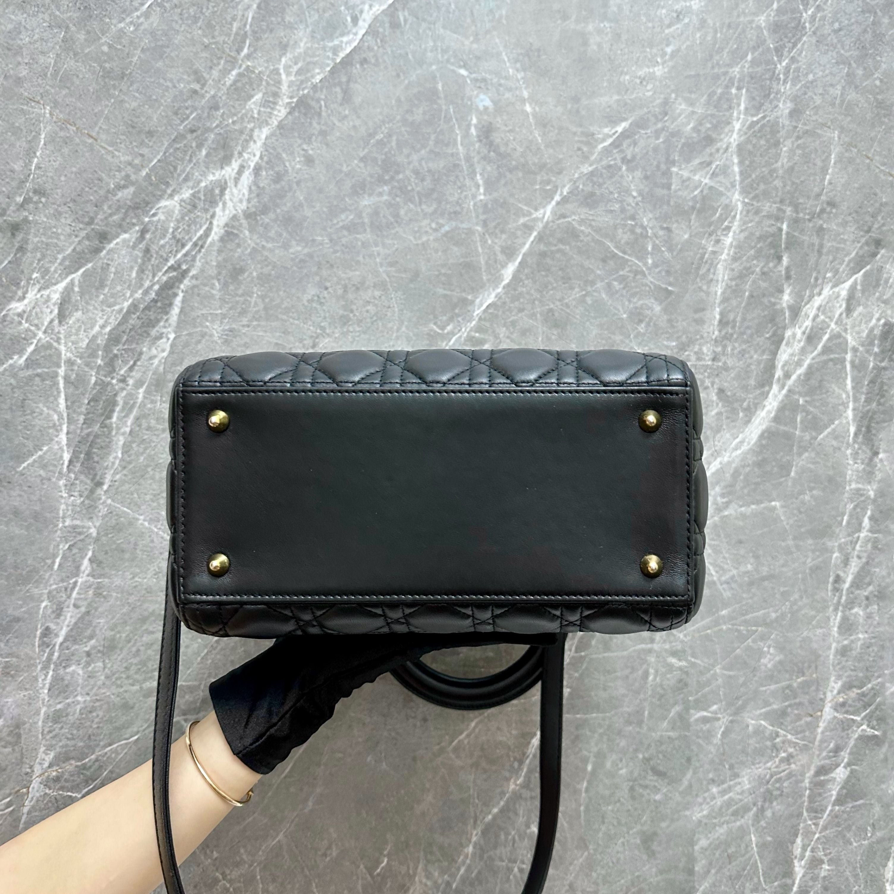 Dior Lady Medium Lambskin Black GHW - Luxury Evermore