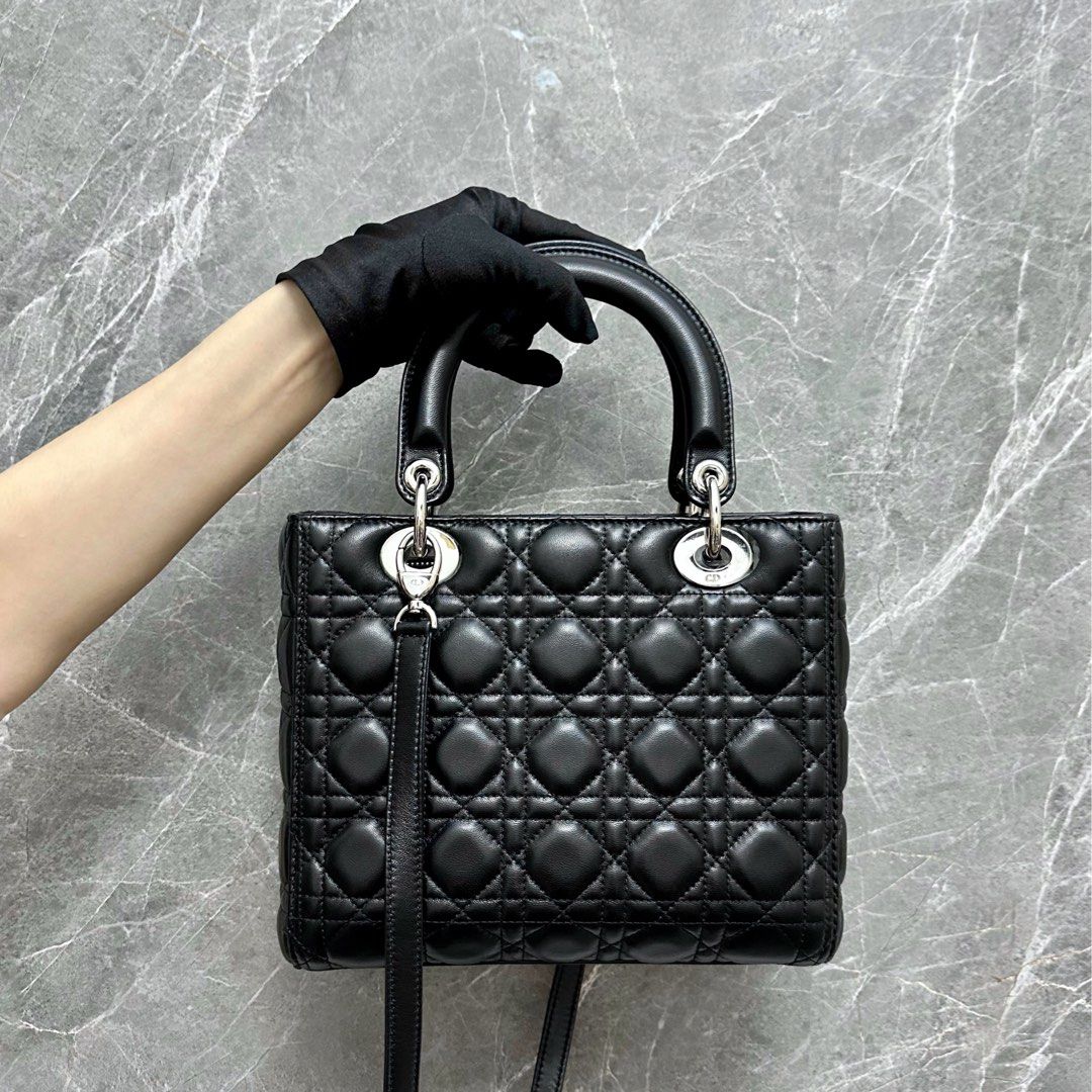 Dior Lady Medium Lambskin Black SHW - Luxury Evermore