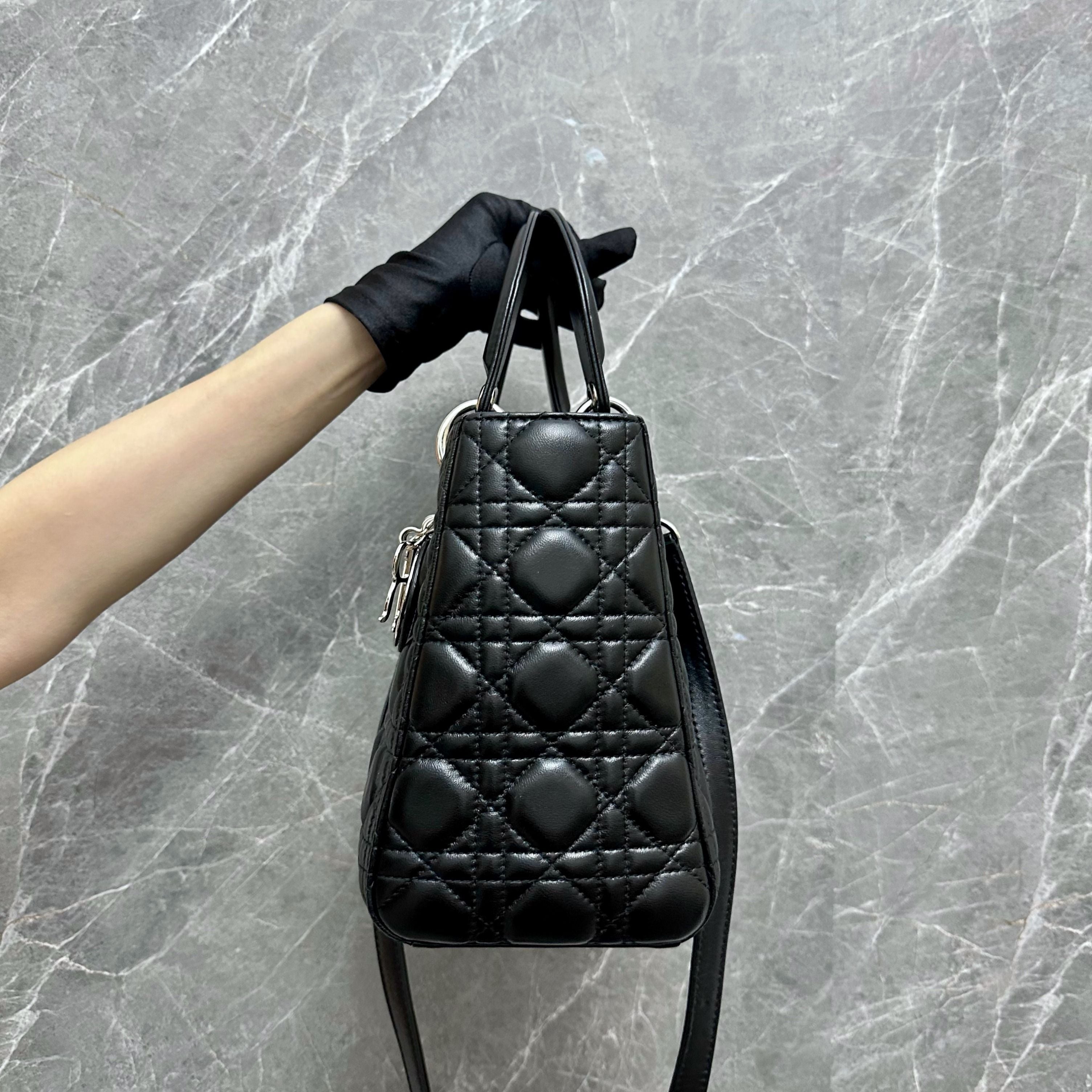 Dior Lady Medium Lambskin Black SHW - Luxury Evermore