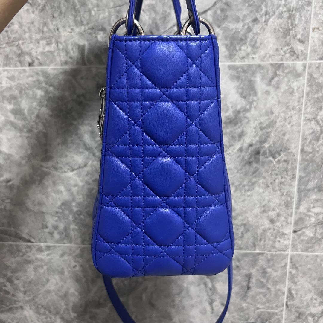 Dior Lady Medium Lambskin Blue Silver Hardware - Luxury Evermore