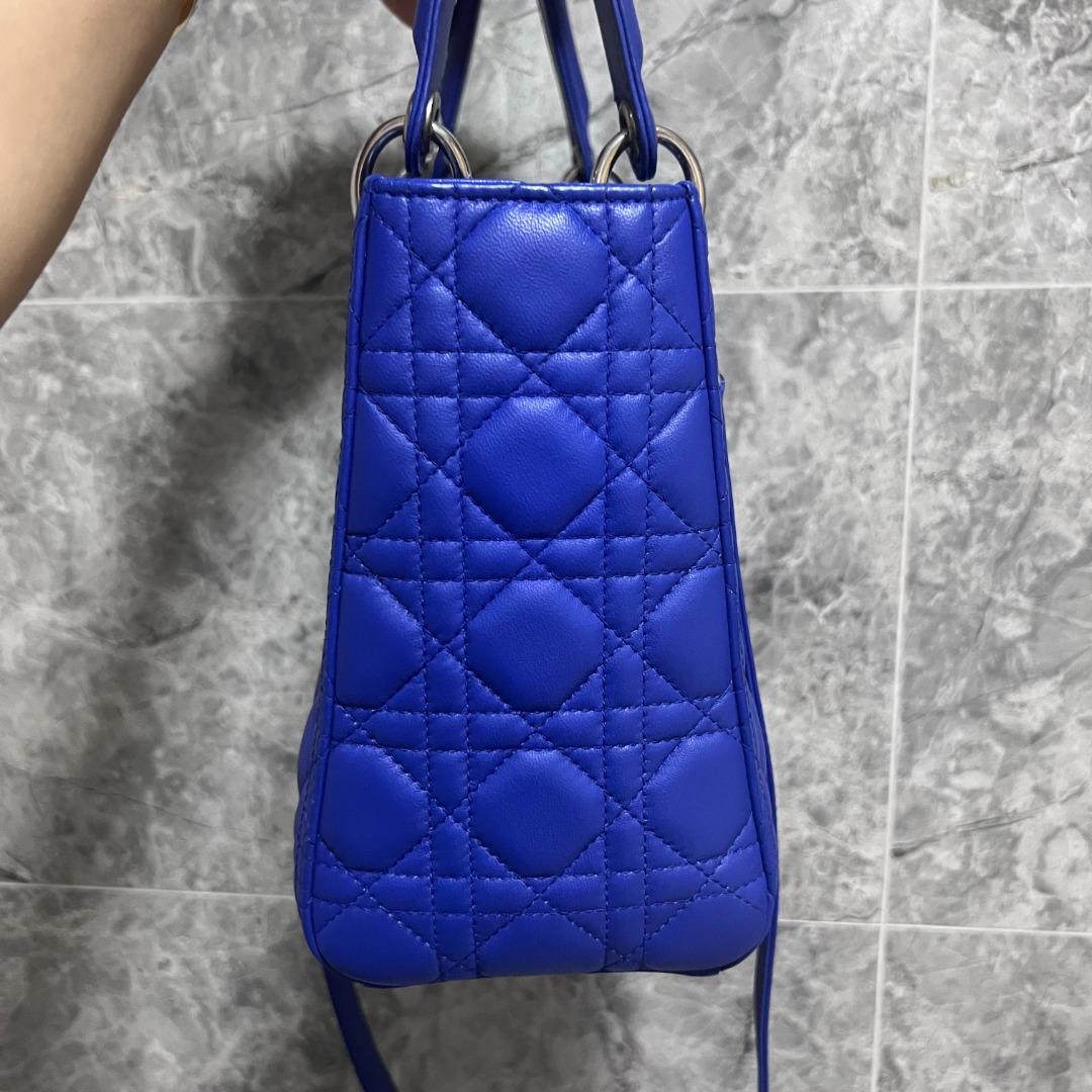 Dior Lady Medium Lambskin Blue Silver Hardware - Luxury Evermore