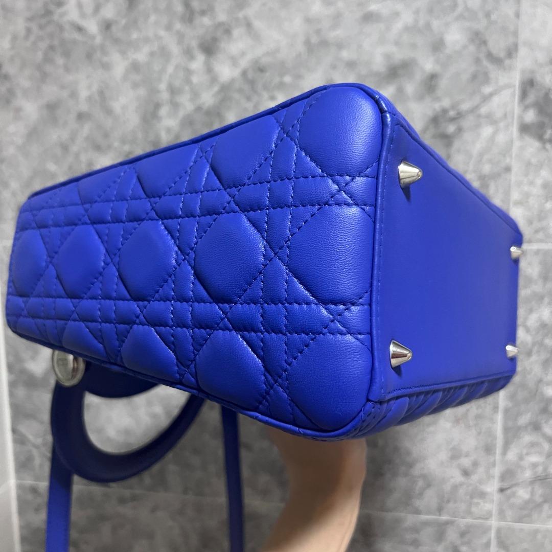 Dior Lady Medium Lambskin Blue Silver Hardware - Luxury Evermore