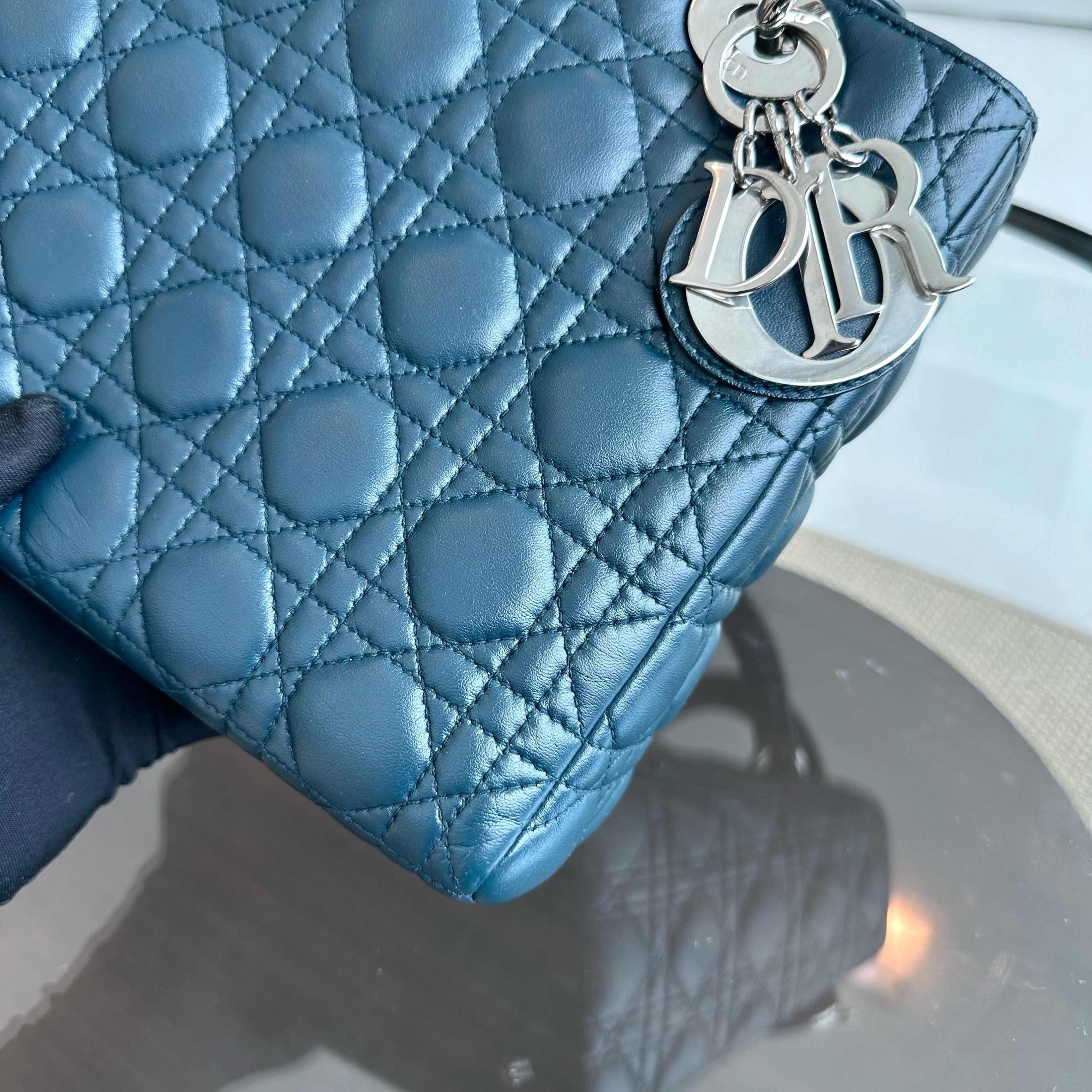 Dior Lady Medium Lambskin Cannage Dark Blue SHW - Luxury Evermore