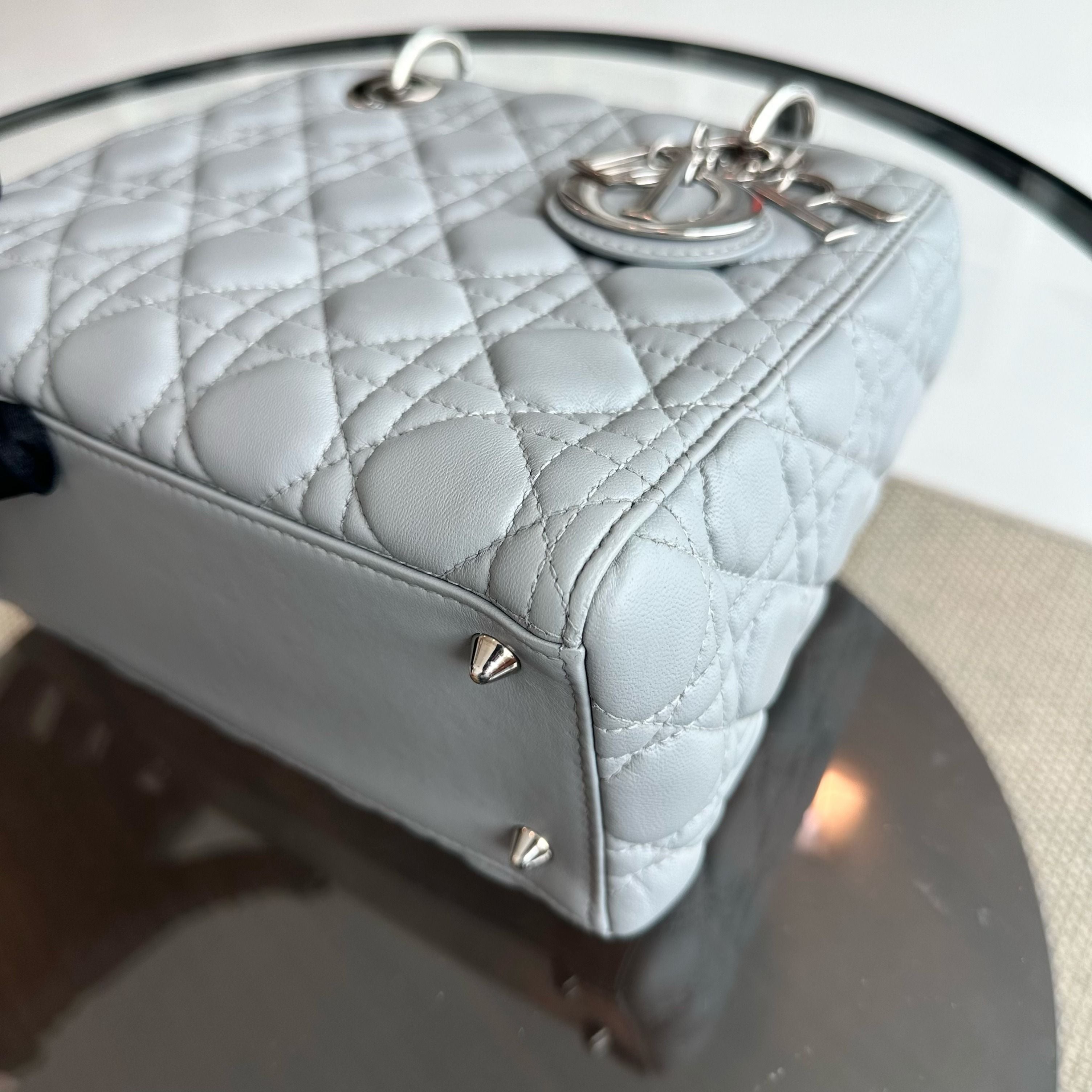 Dior Lady Medium Lambskin Cannage Grey SHW - Luxury Evermore