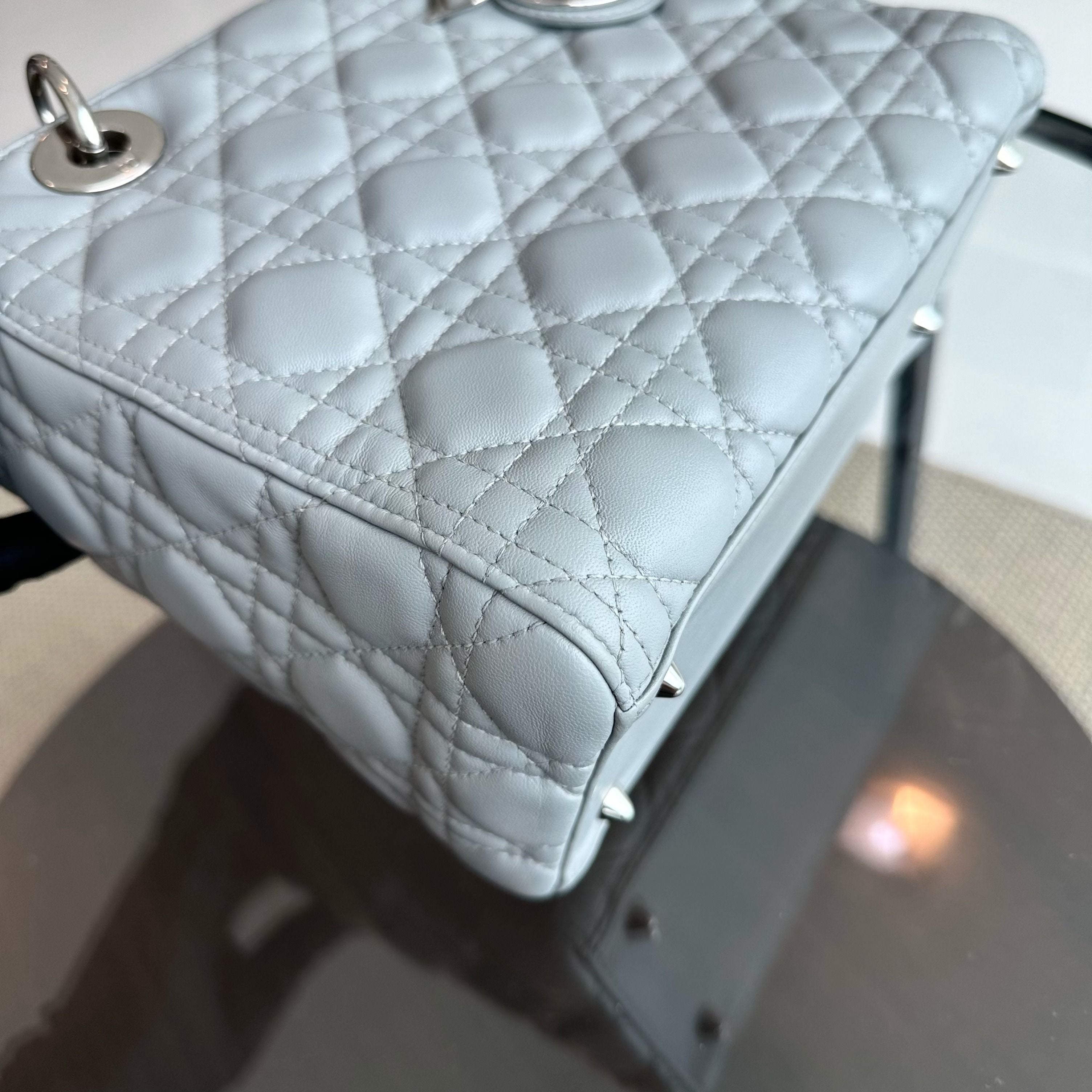 Dior Lady Medium Lambskin Cannage Grey SHW - Luxury Evermore