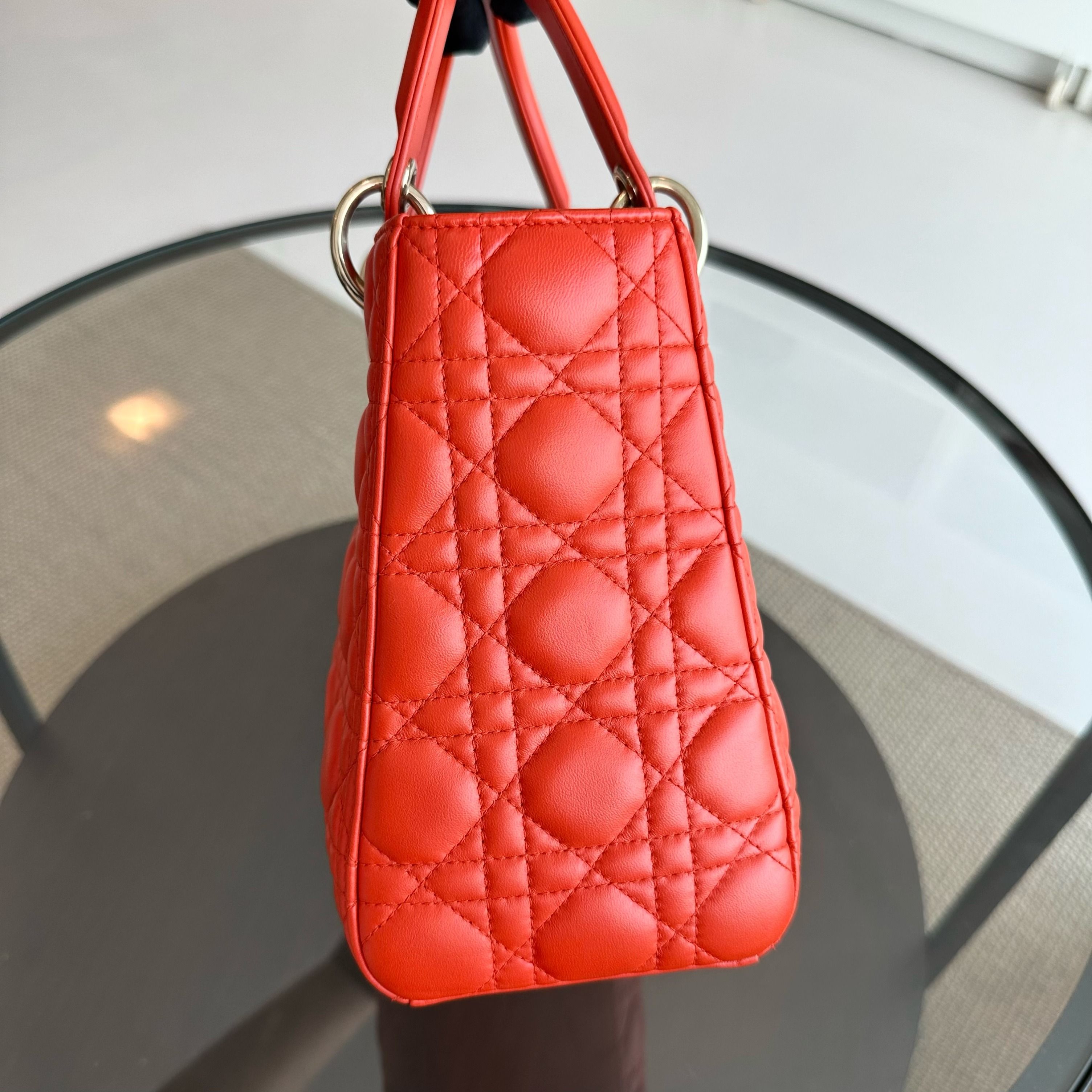 Dior Lady Medium Lambskin Cannage Orange GHW - Luxury Evermore