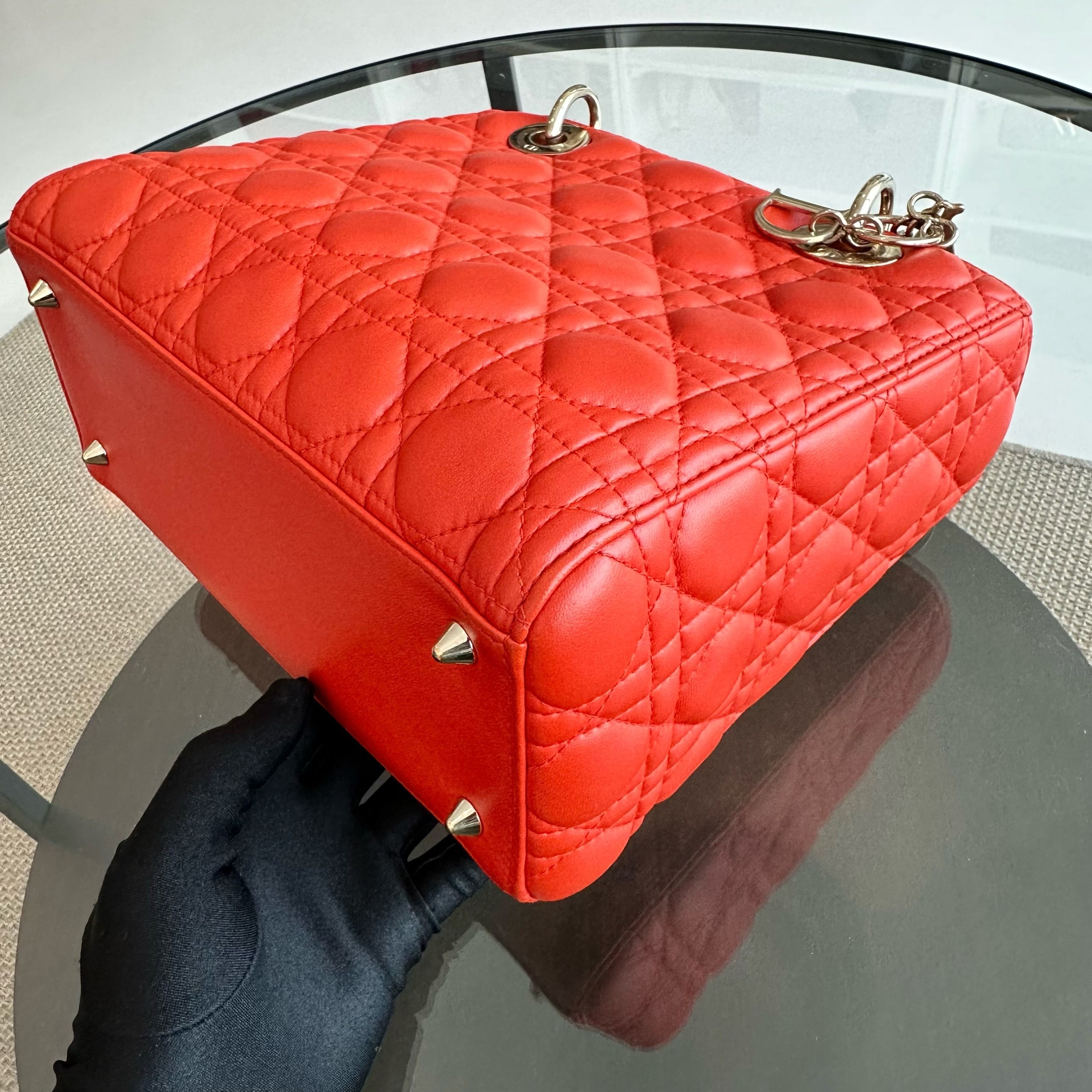 Dior Lady Medium Lambskin Cannage Orange GHW - Luxury Evermore