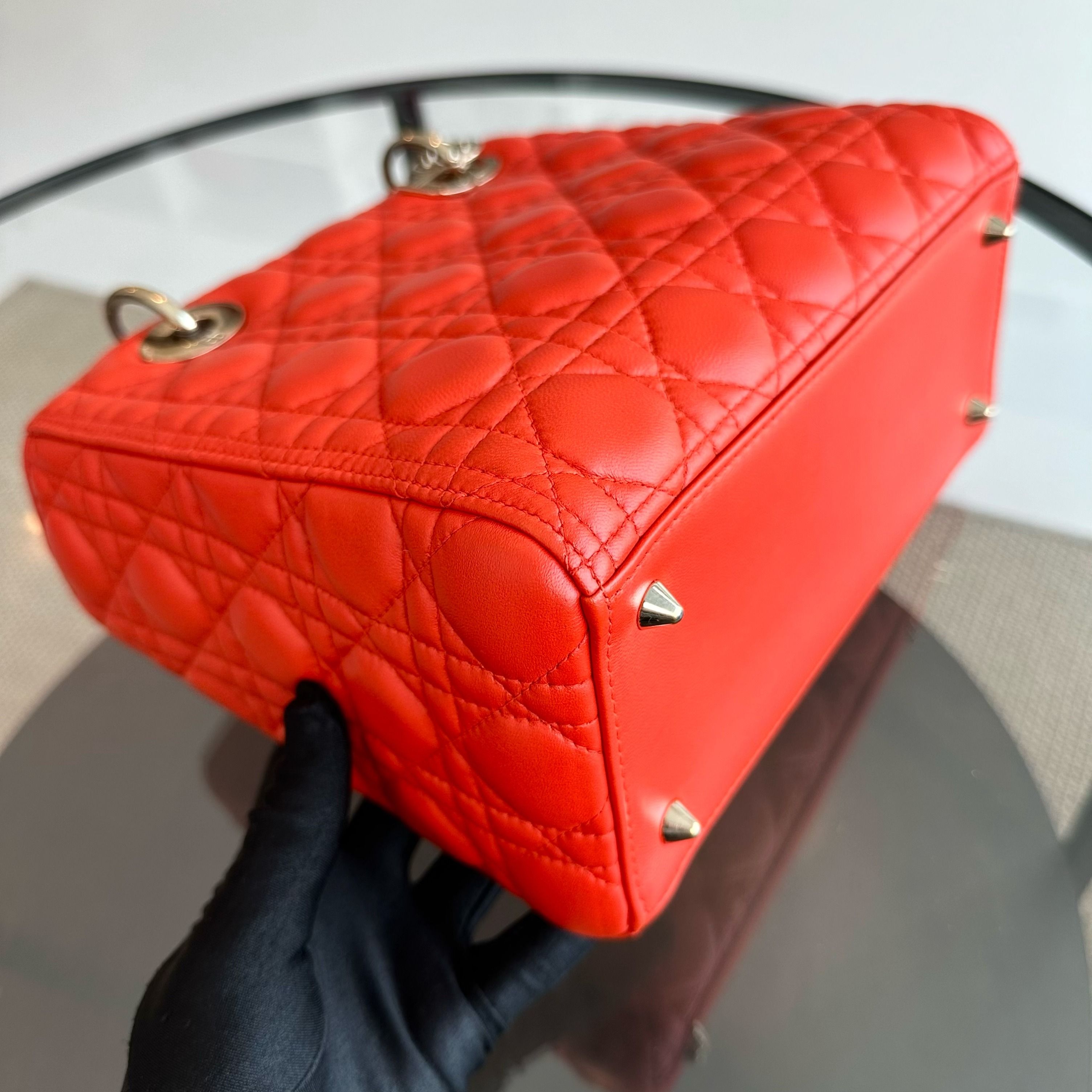 Dior Lady Medium Lambskin Cannage Orange GHW - Luxury Evermore