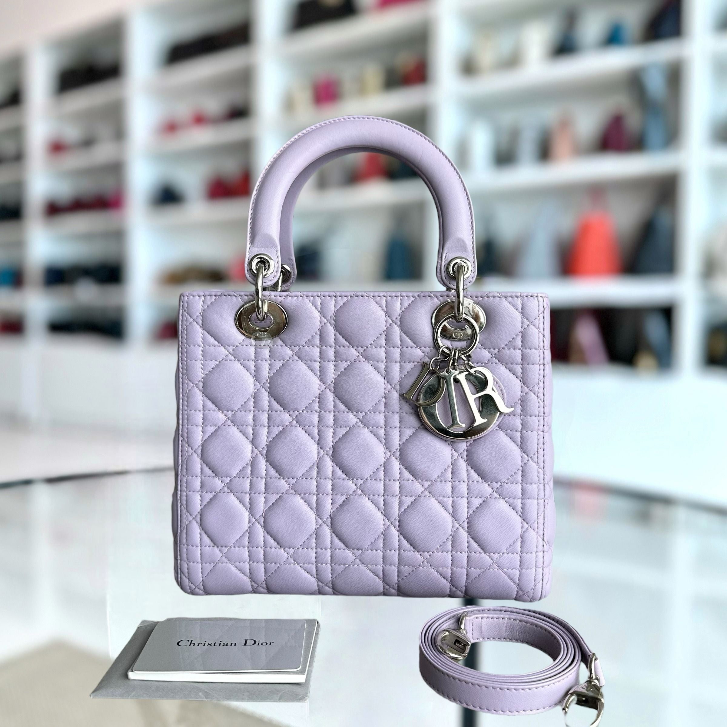 Dior Lady Medium Lambskin Cannage Purple SHW - Luxury Evermore