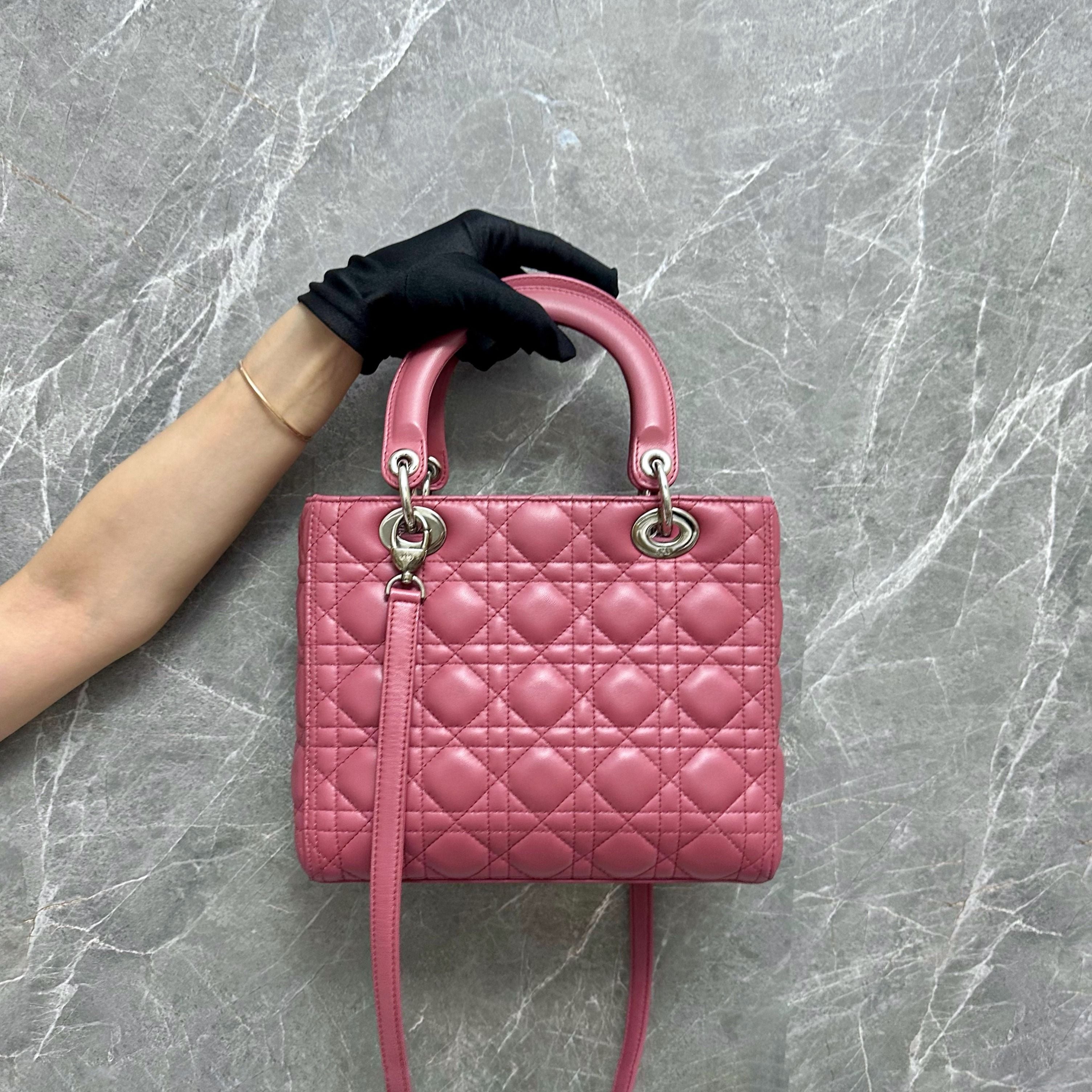 Dior Lady Medium Lambskin Cinnamon Pink SHW - Luxury Evermore