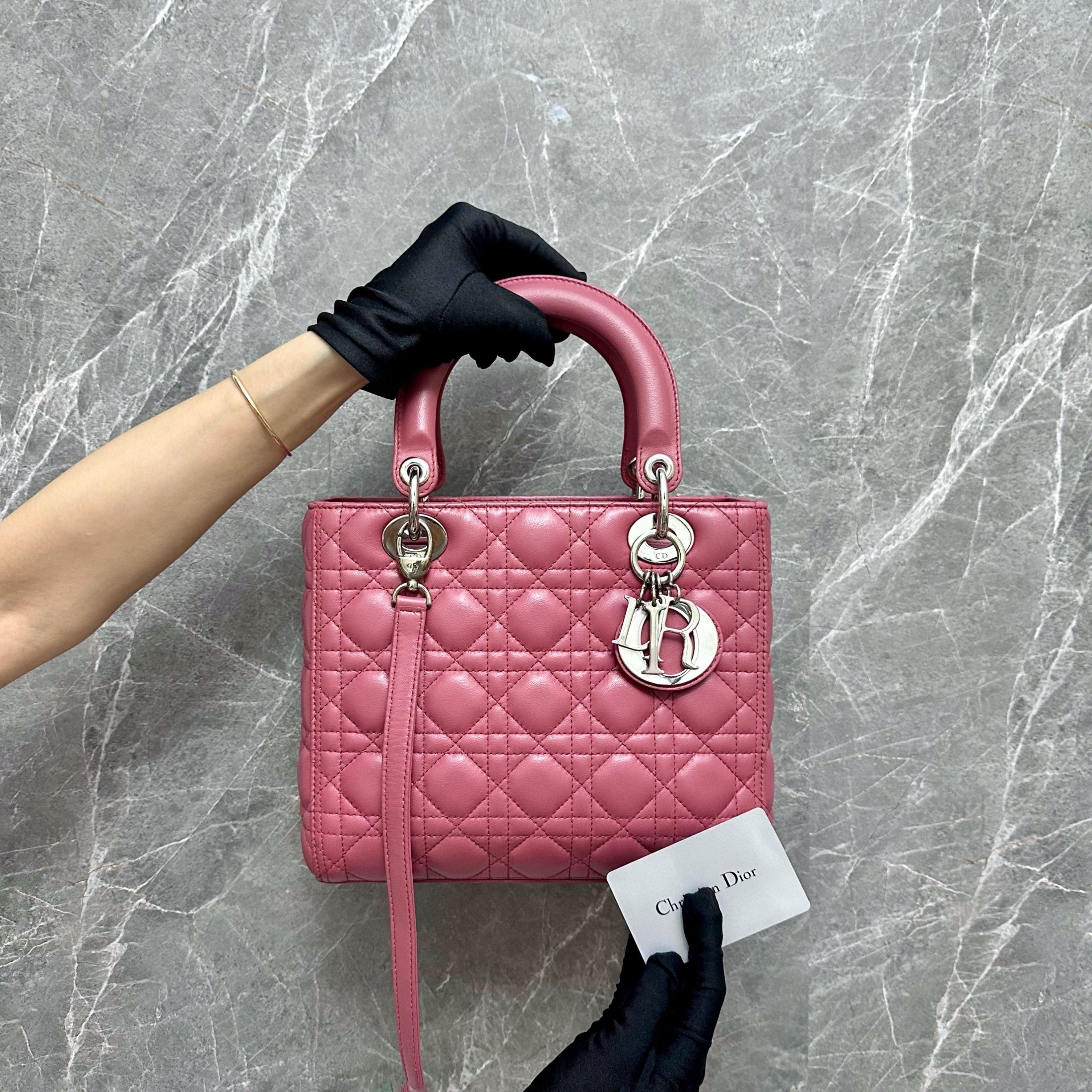 Dior Lady Medium Lambskin Cinnamon Pink SHW - Luxury Evermore