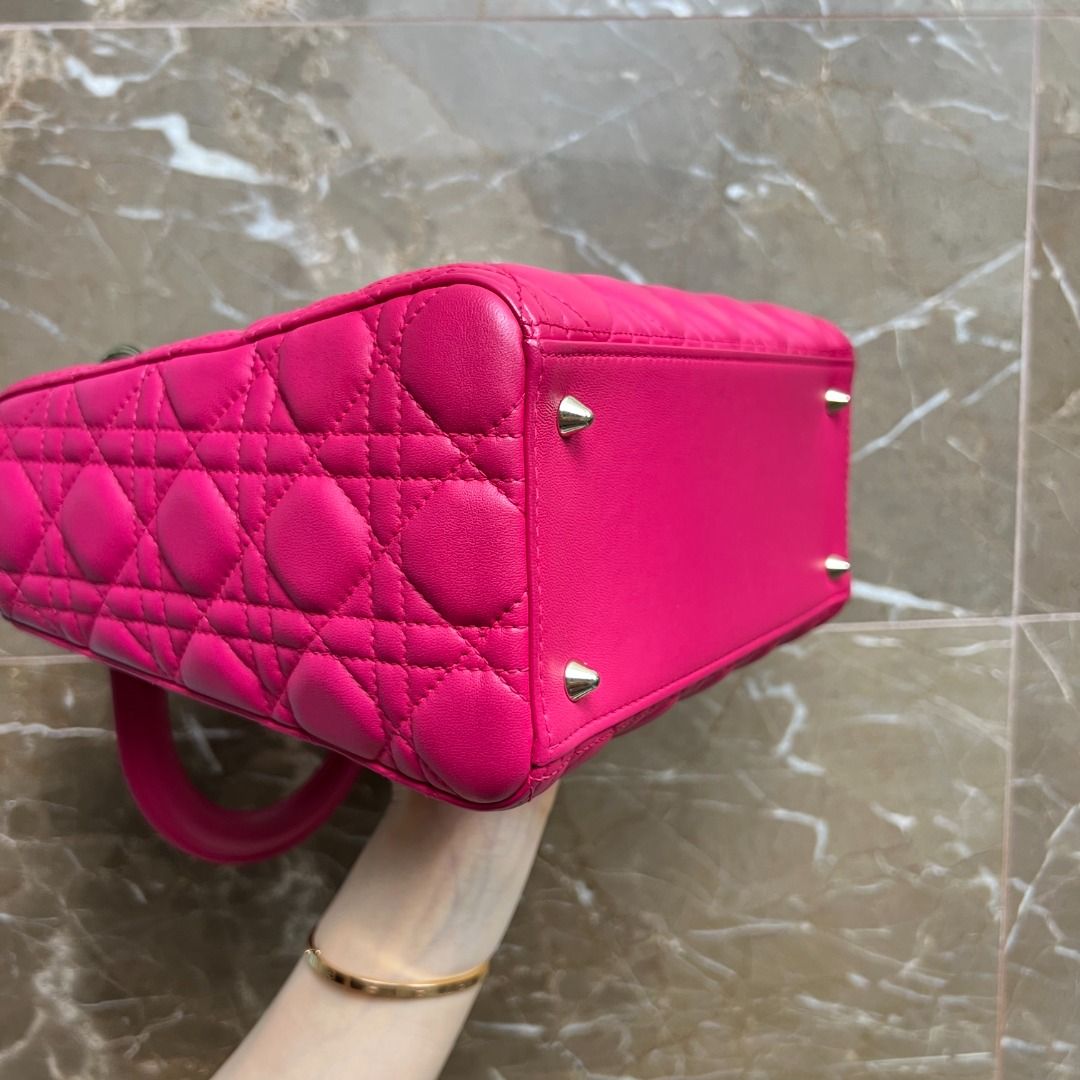 Dior Lady Medium Lambskin Hot Pink GHW - Luxury Evermore