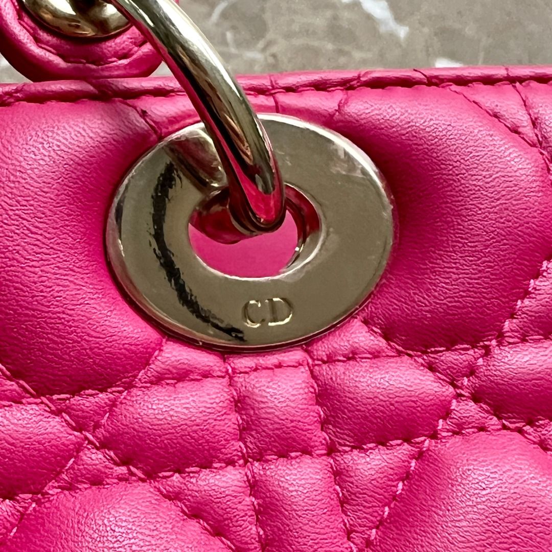 Dior Lady Medium Lambskin Hot Pink GHW - Luxury Evermore