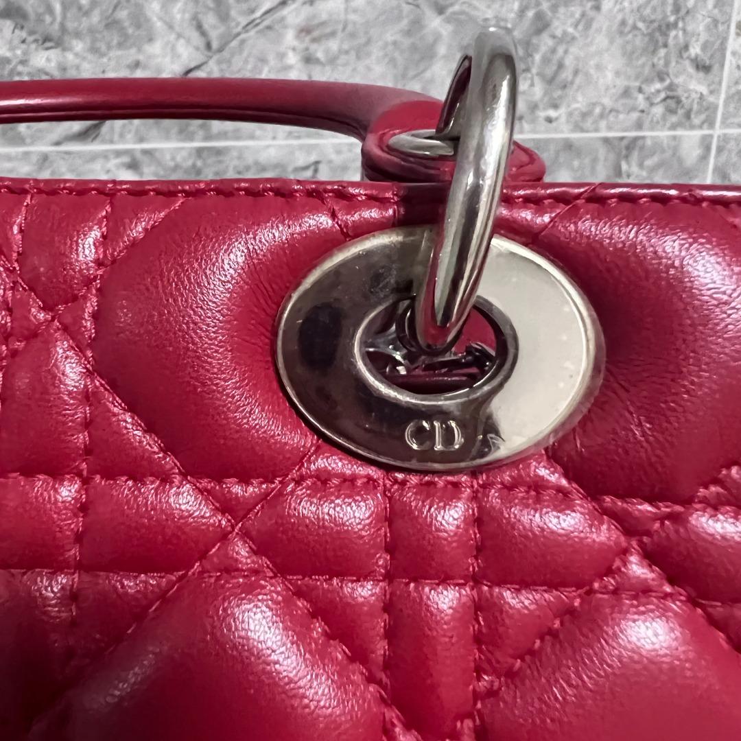 Dior Lady Medium Lambskin Leather Red Plum Silver Hardware - Luxury Evermore