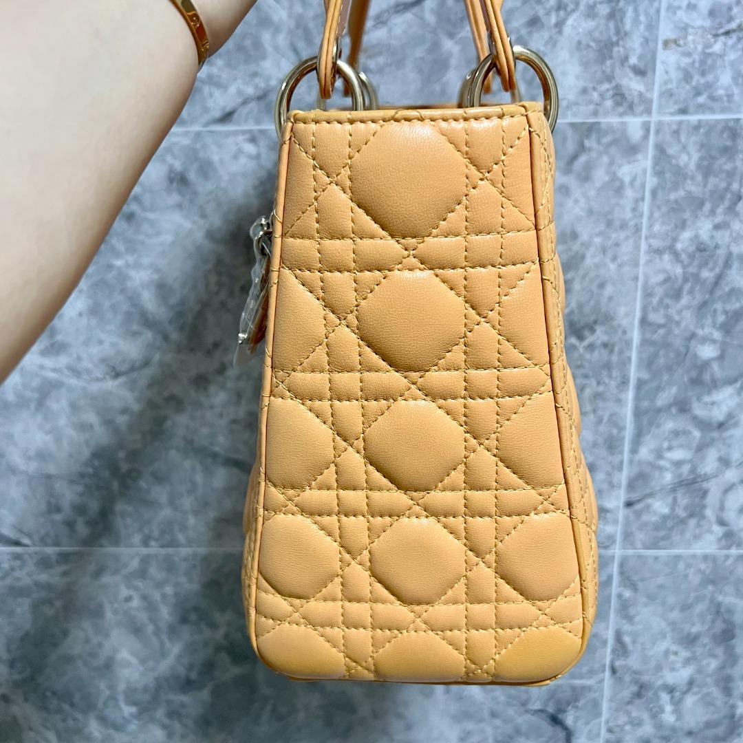 Dior Lady Medium Lambskin Mustard GHW - Luxury Evermore