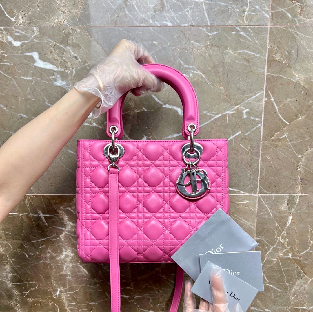 Dior Lady Medium Lambskin Pink SHW - Luxury Evermore