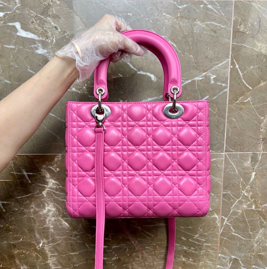 Dior Lady Medium Lambskin Pink SHW - Luxury Evermore