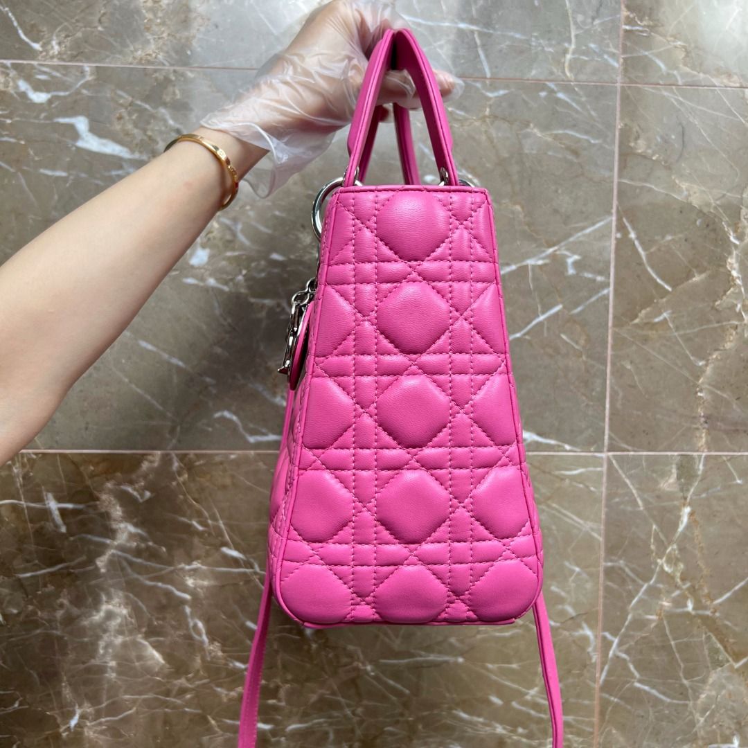 Dior Lady Medium Lambskin Pink SHW - Luxury Evermore