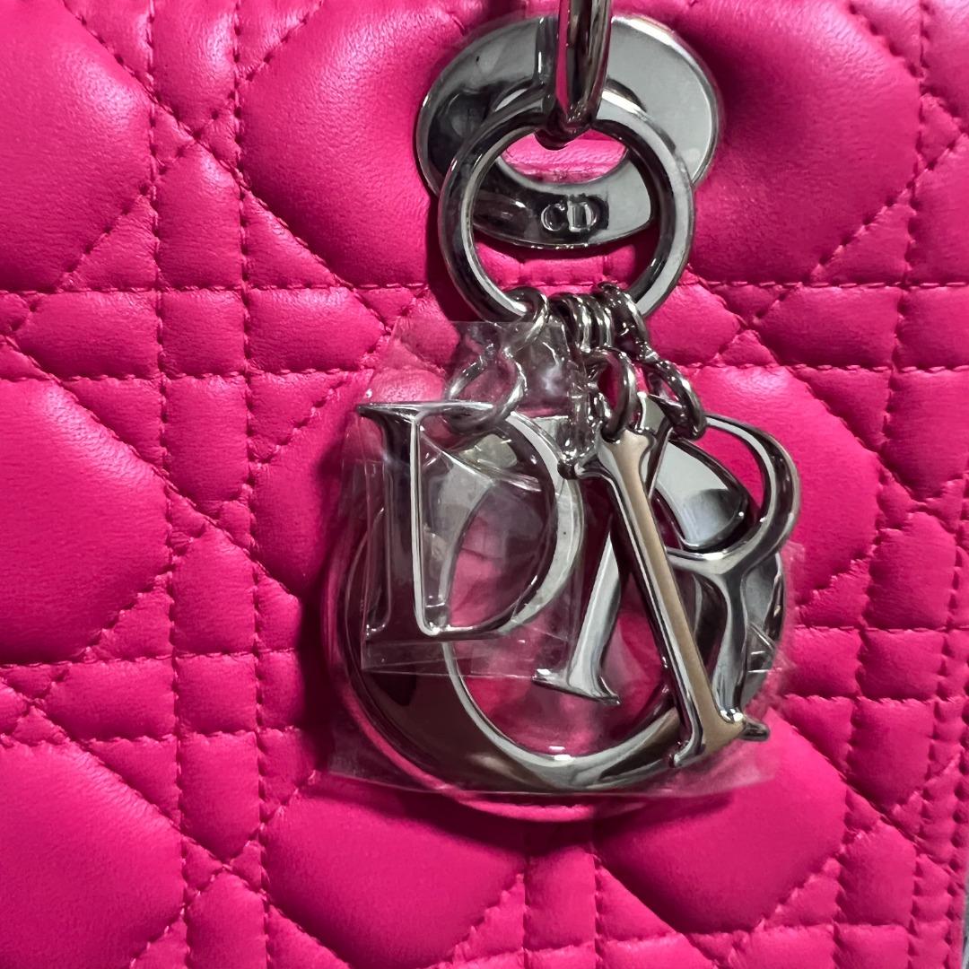 Dior Lady Medium Lambskin Pink Silver Hardware - Luxury Evermore