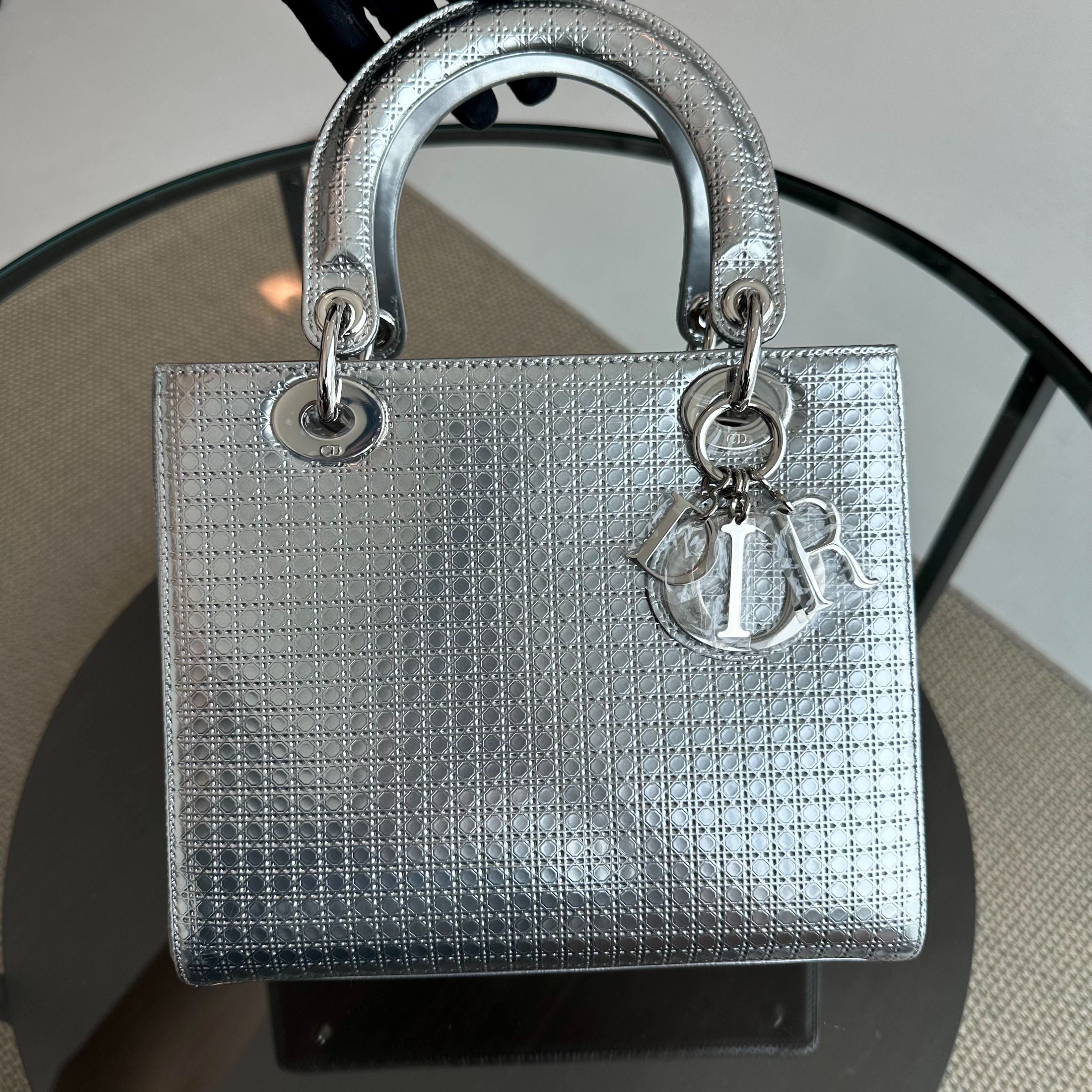 Dior Lady Medium Micro-Cannage Metallic Calfskin Limited Edition Silver SHW - Luxury Evermore