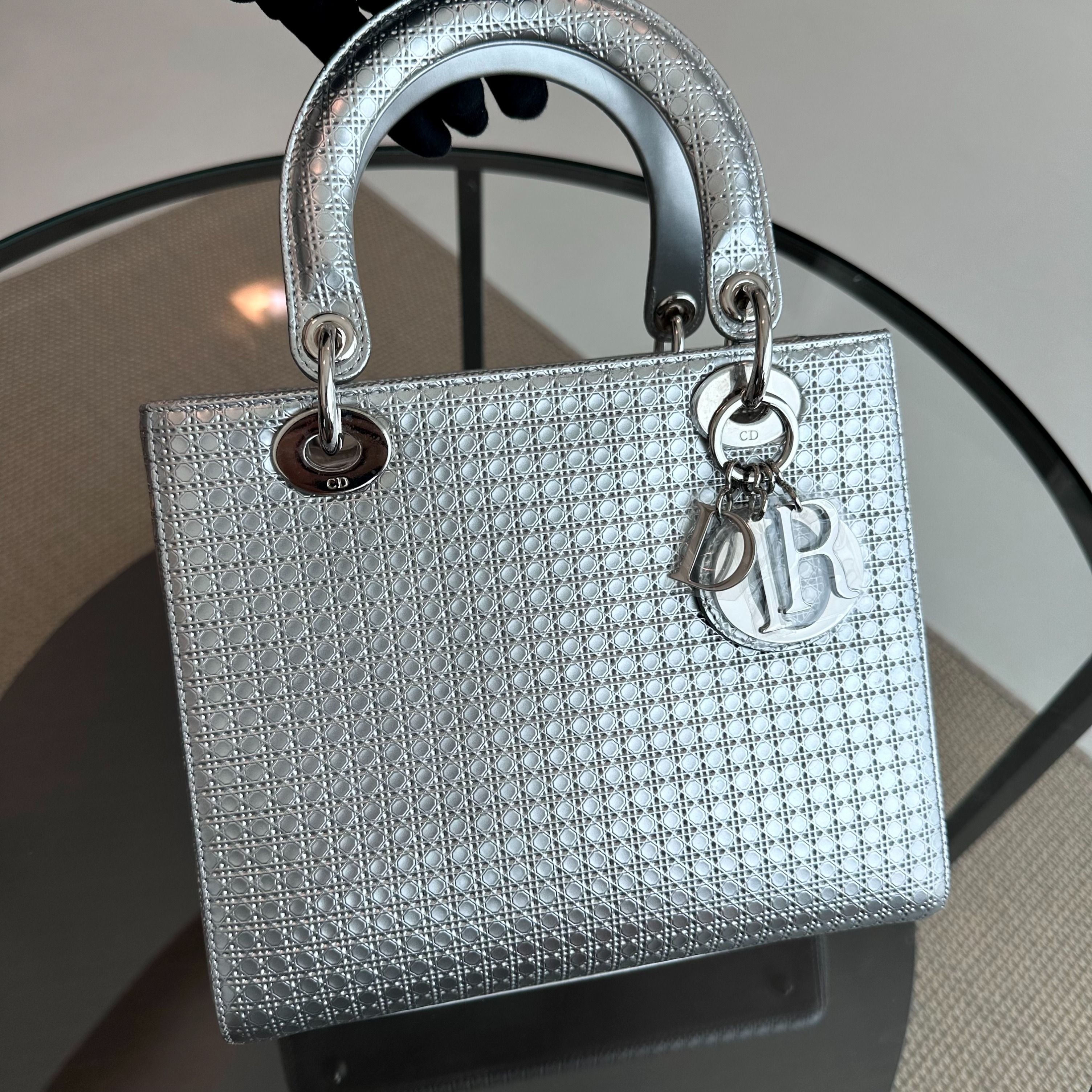 Dior Lady Medium Micro-Cannage Metallic Limited Edition Silver SHW - Luxury Evermore